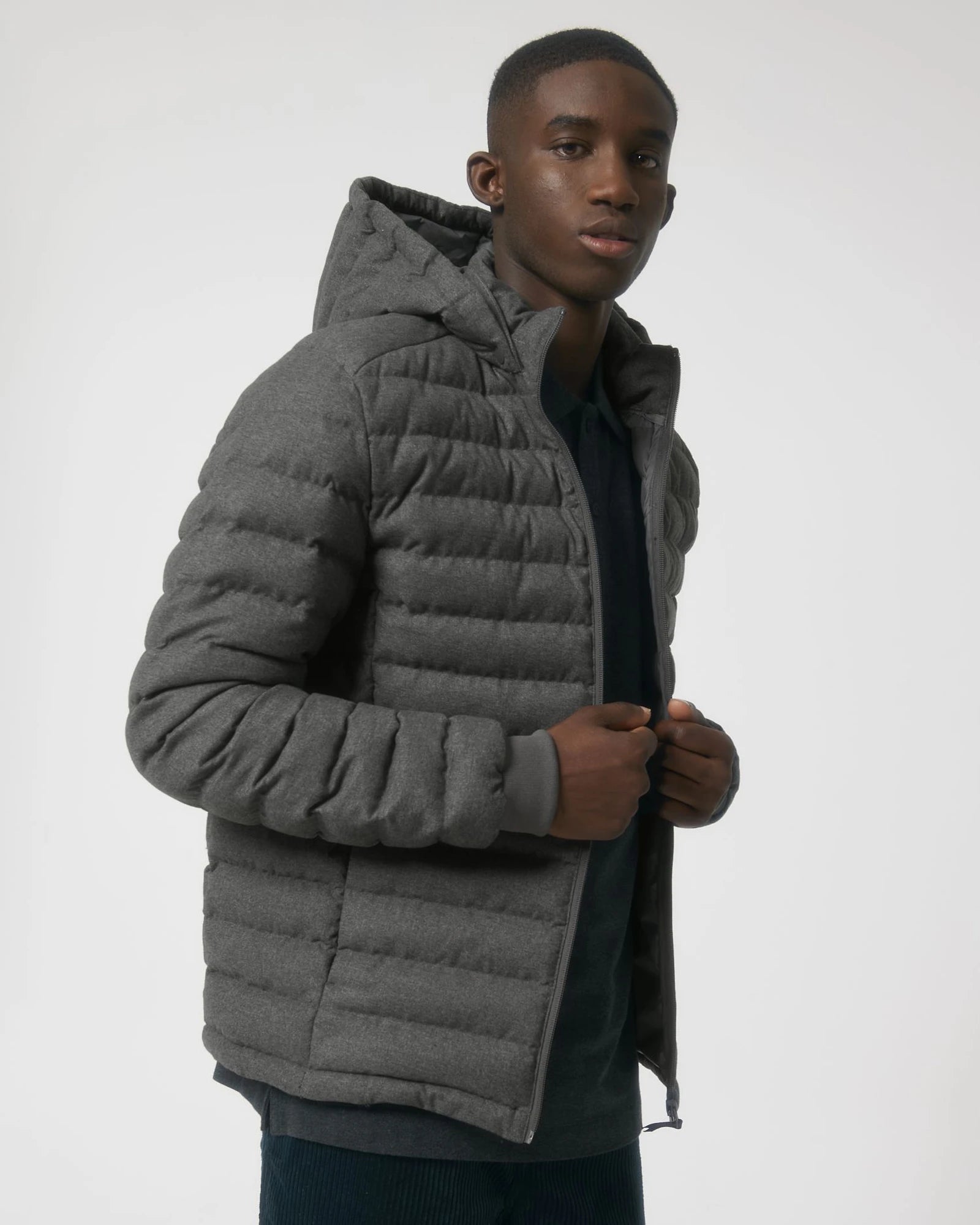 Custom recycled polyester puffer jacket Stanley/Stella - Deep Metal Heather Grey