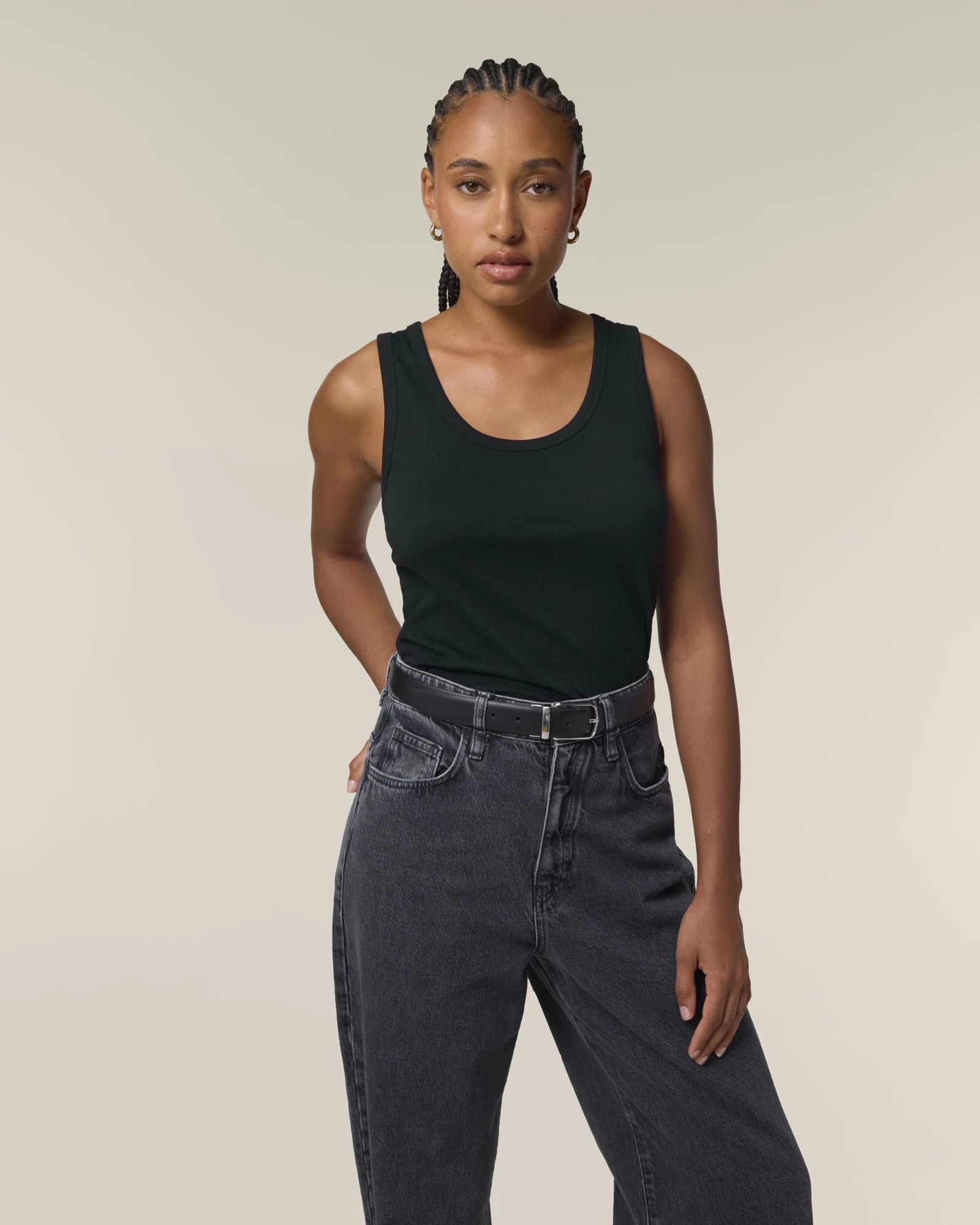 Custom organic cotton fitted tank top Stanley/Stella Ava - Black