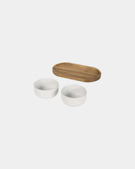 Promotional ceramic serving bowls with acacia tray - 2