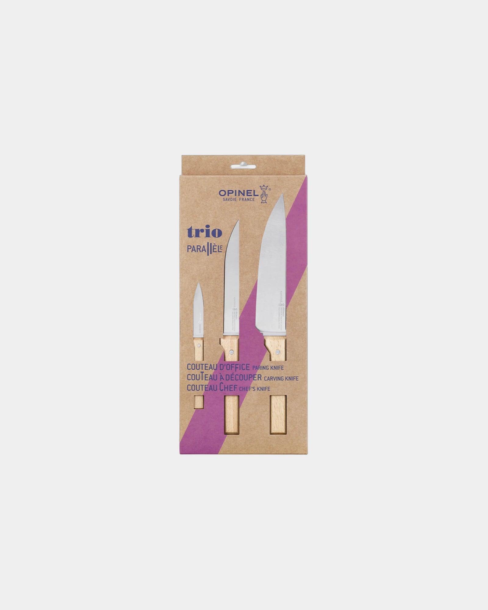 Promotional stainless steel kitchen knife set Opinel Coffret Trio Parallèle - Beige