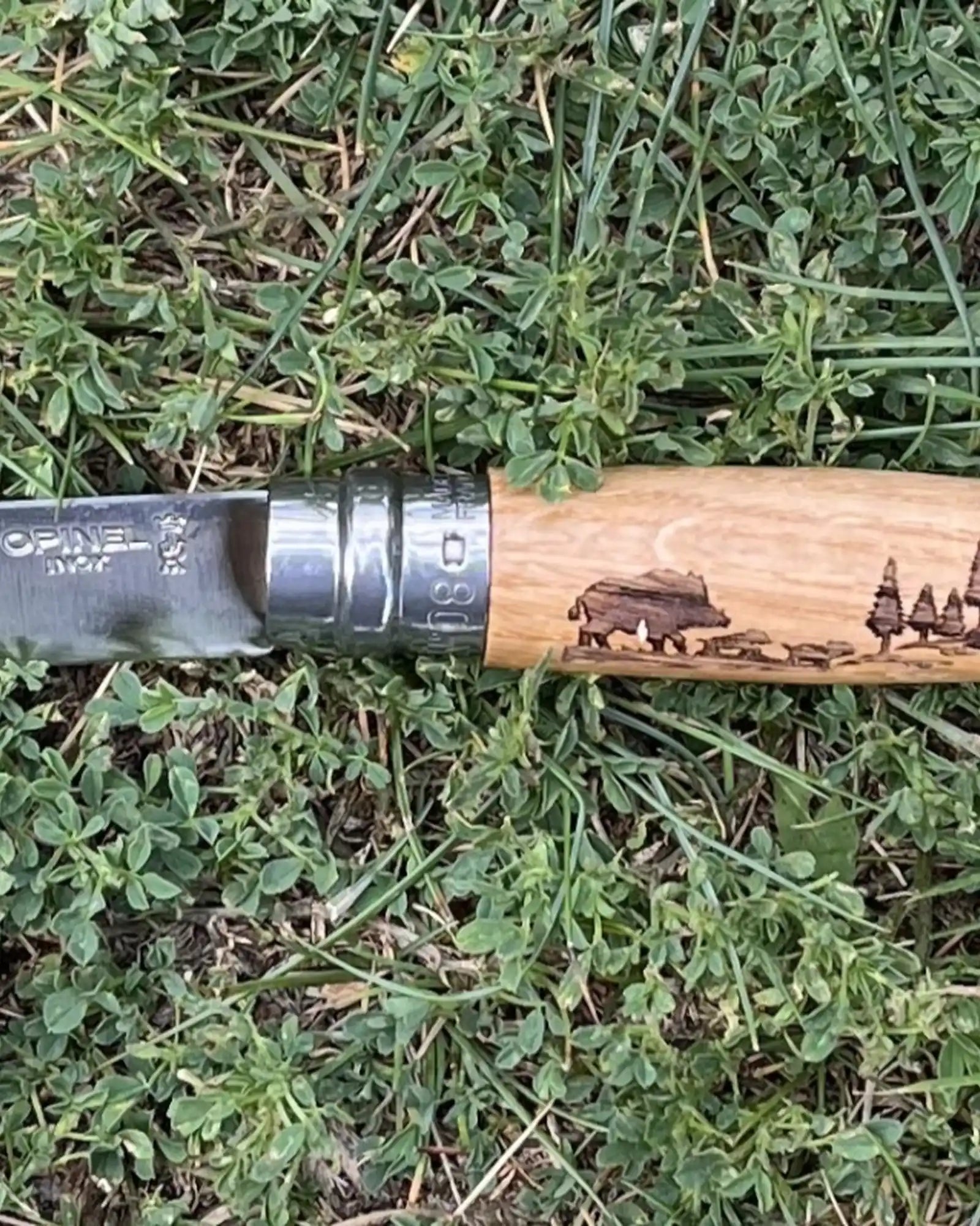 Custom engraved stainless steel knife Opinel N°08 Animalia - 1