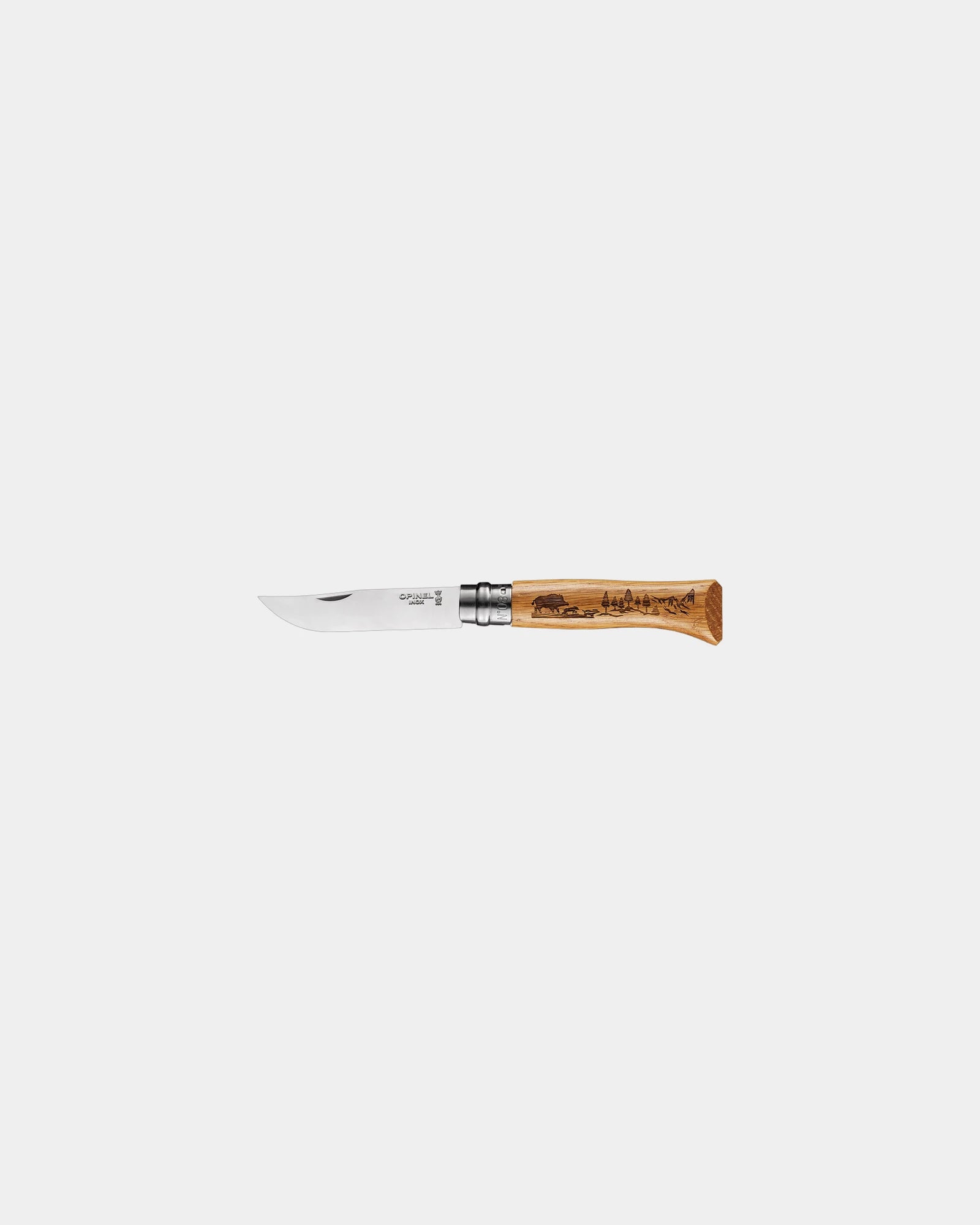Custom engraved stainless steel knife Opinel N°08 Animalia - Beige