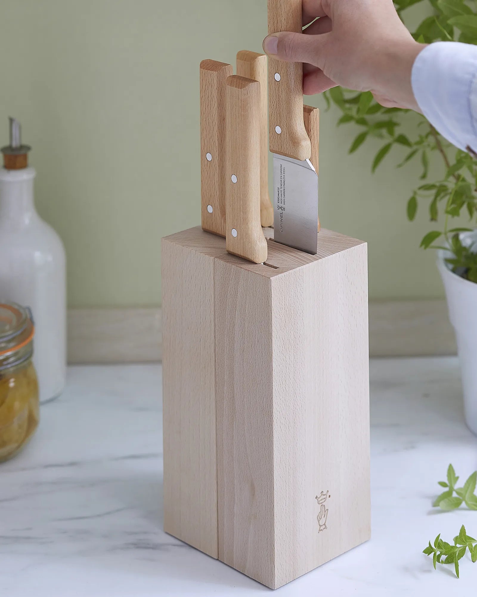Custom beech wood knife block Opinel - 3