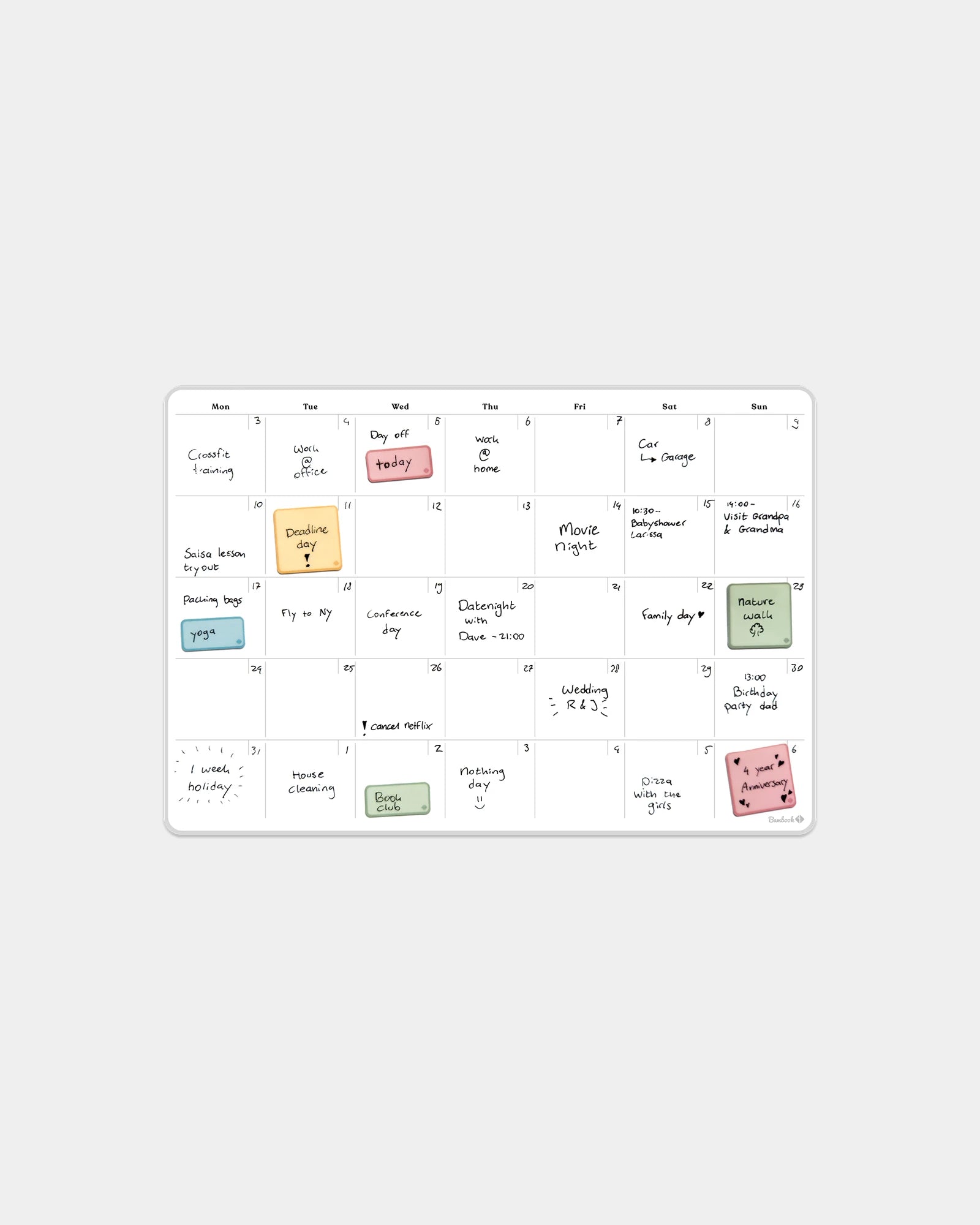 Calendrier mensuel adhésif Bambook 35.4 x 24.4 cm à personnaliser - Blanc