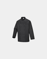 Custom kitchen jacket for modern professionals - Black-Sky Blue