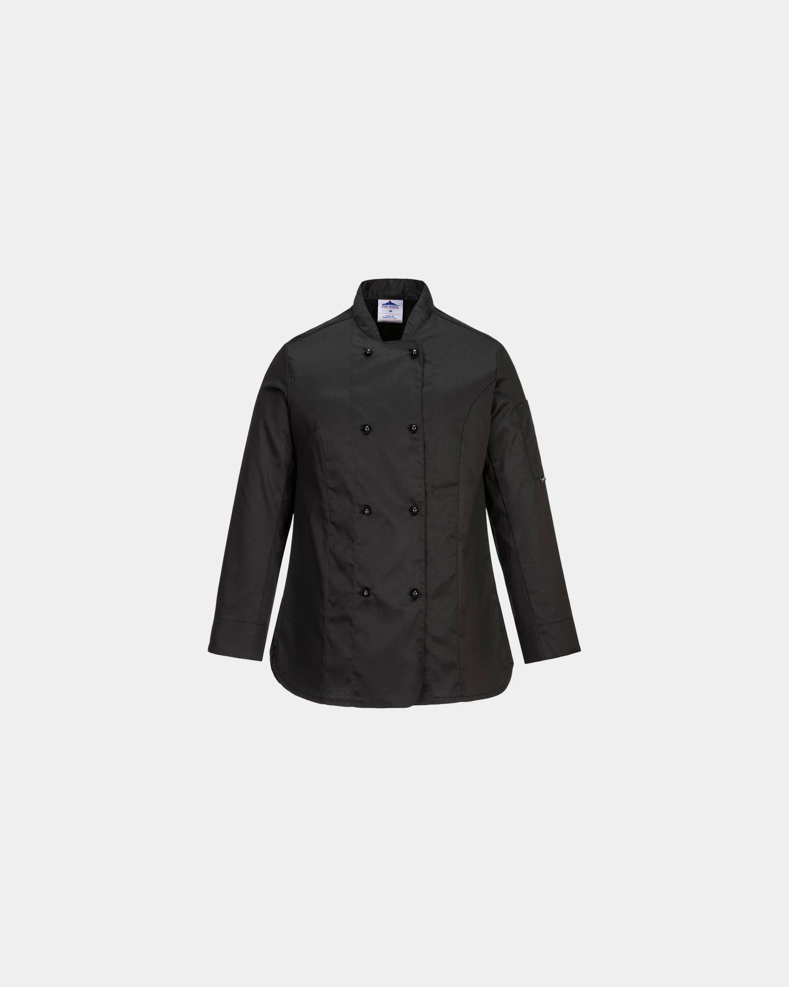 Custom women's chef jacket with mesh air panels - Black-Sky Blue