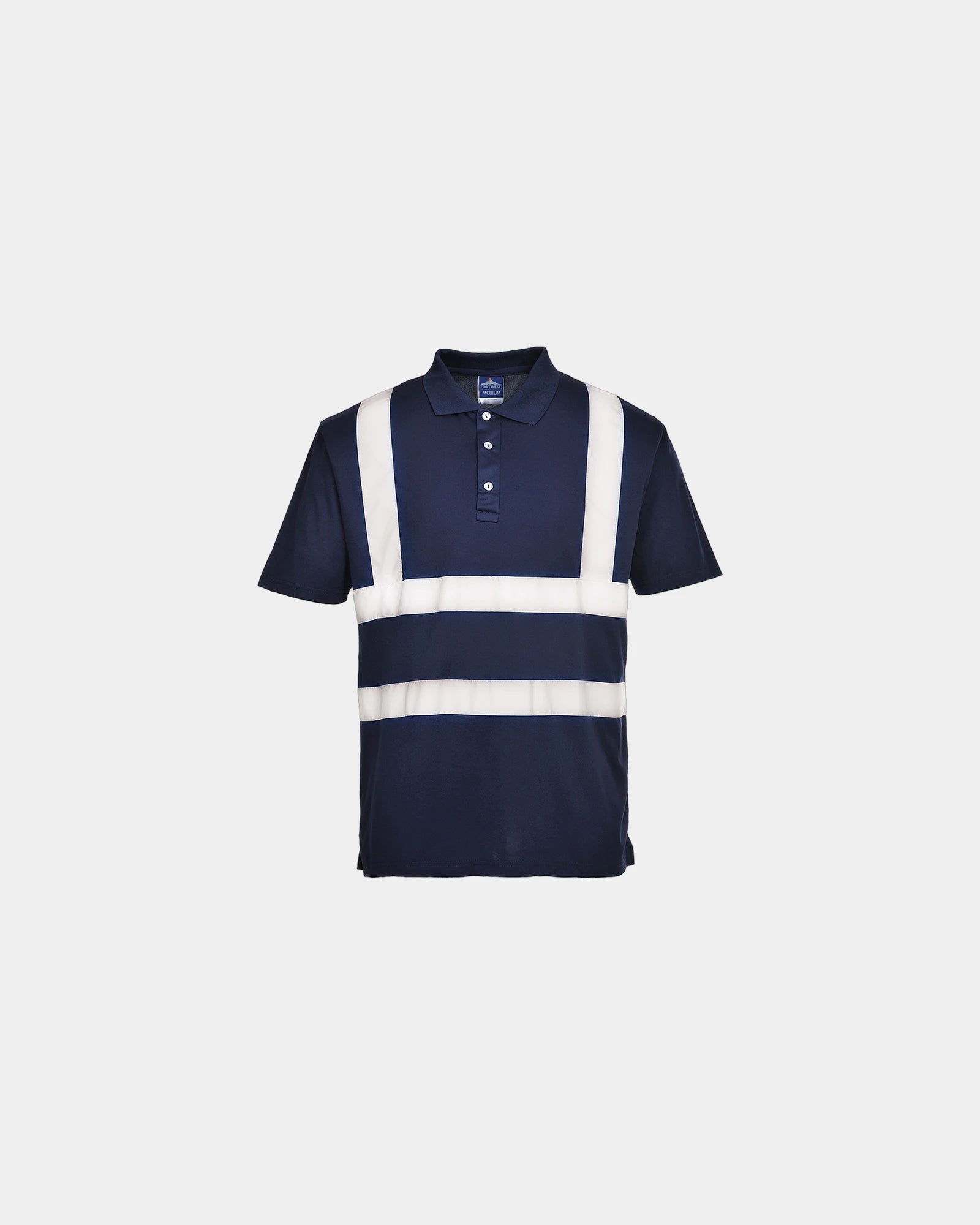 Custom breathable polo with hi-vis reflective band - Navy
