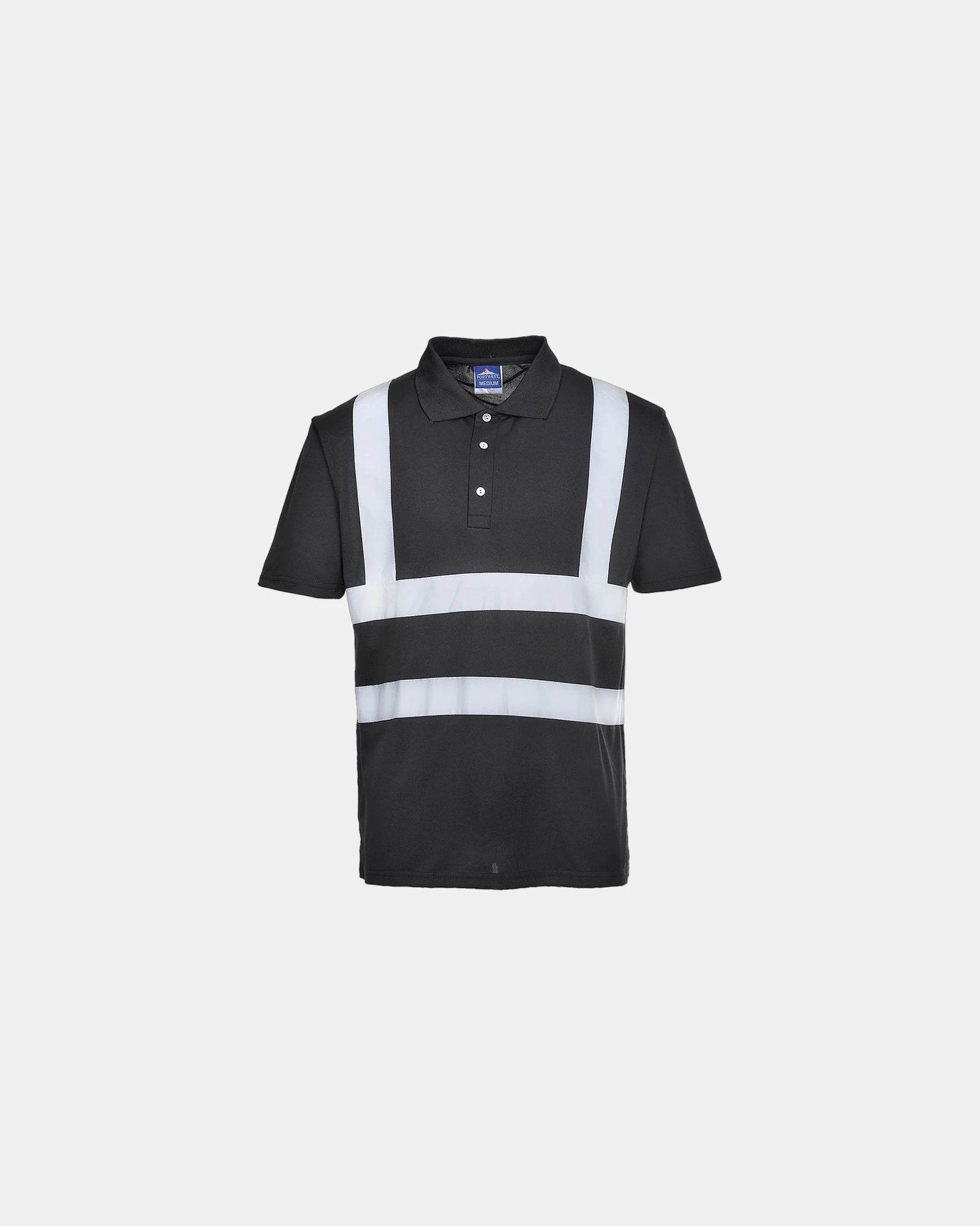 Custom breathable polo with hi-vis reflective band - Black-Sky Blue