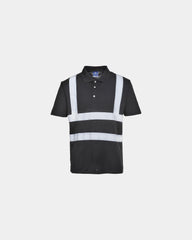 Custom breathable polo with hi-vis reflective band - Black-Sky Blue