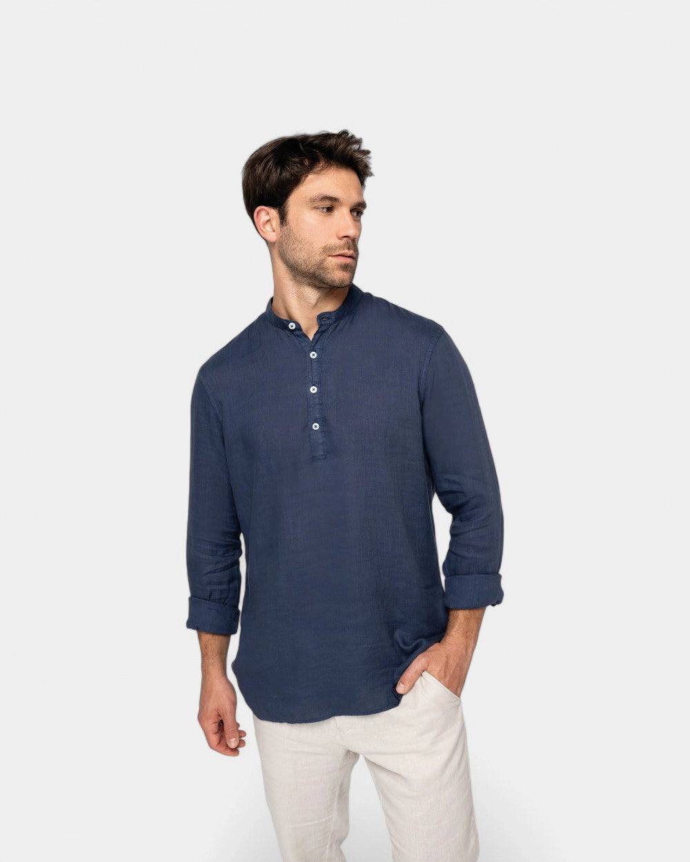 Washed Mao Collar Shirt for Men - Customizable - 1
