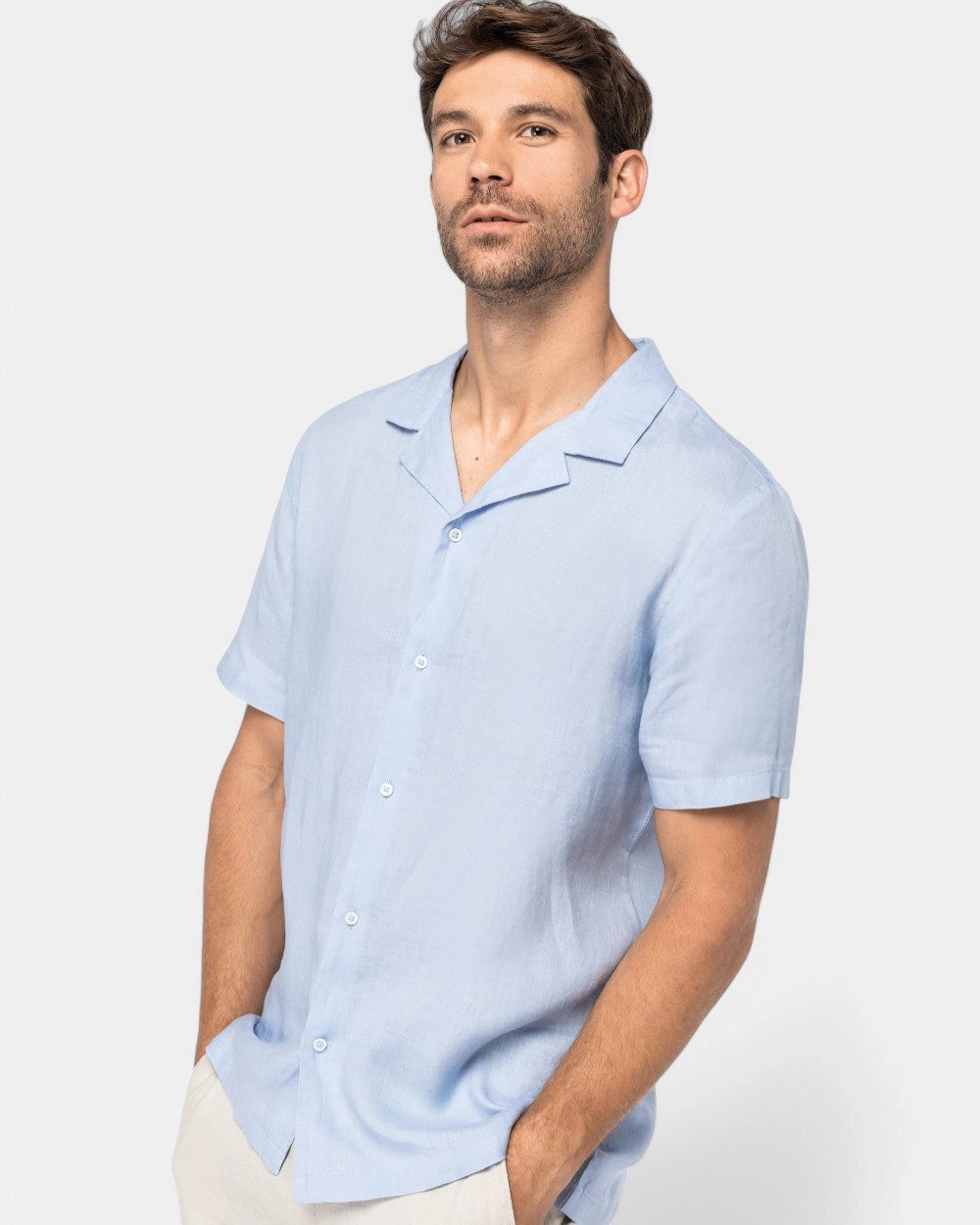 Customizable Linen Bowling Collar Shirt for Men