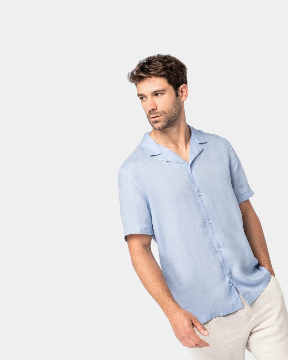 Customizable Linen Bowling Collar Shirt for Men - 1