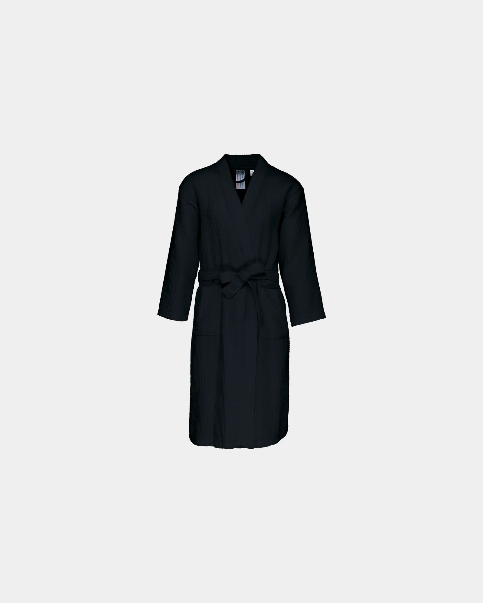 Custom cotton waffle kimono robe with pockets - Black