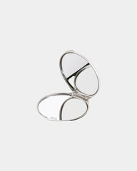 Custom aluminum double mirror with velvet pouch - Matte Silver
