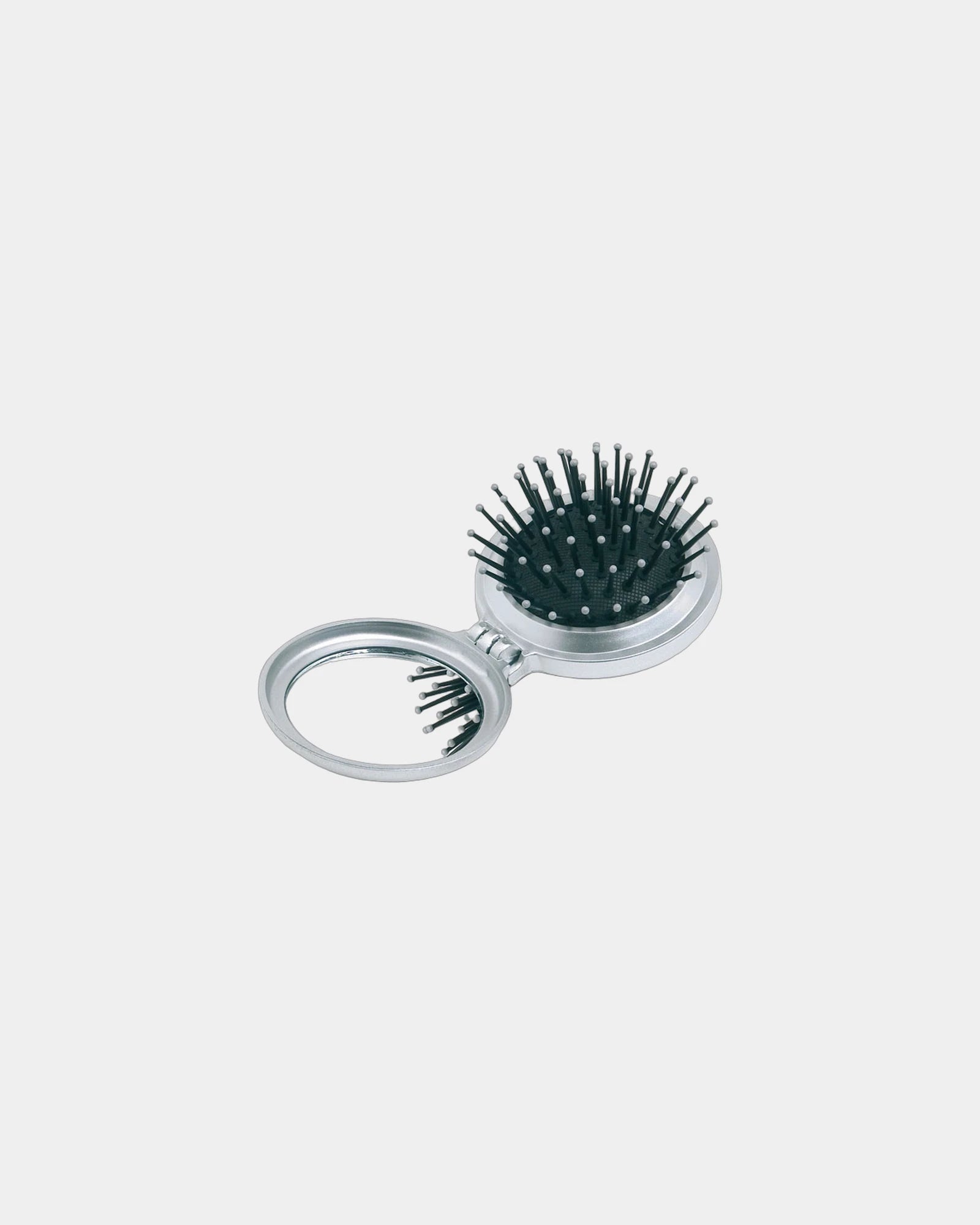 Custom silver ABS foldable brush and mirror set - Silver
