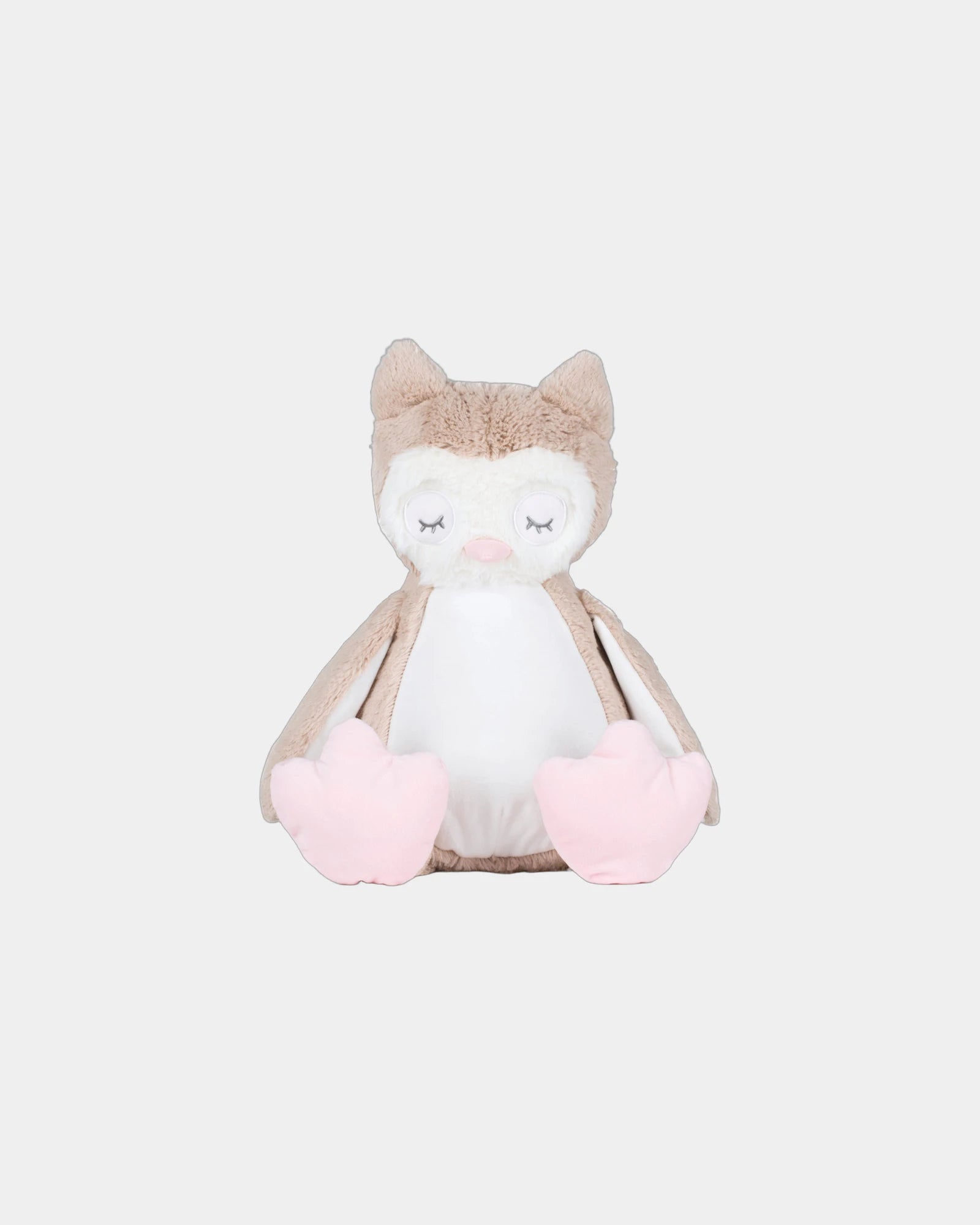 Custom zippered plush owl 40 cm toy for branding - Light Brown