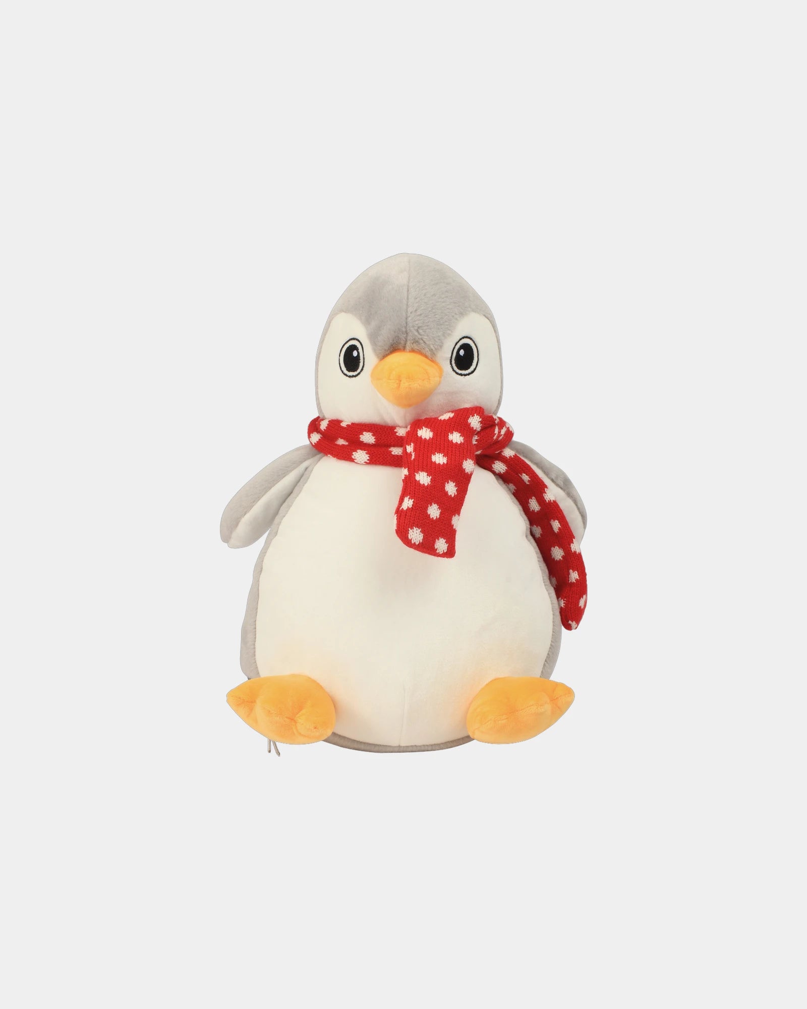Custom zippered plush penguin with knitted scarf - Grey / White