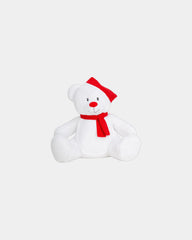 Custom plush Christmas bear with knitted scarf - White / Red