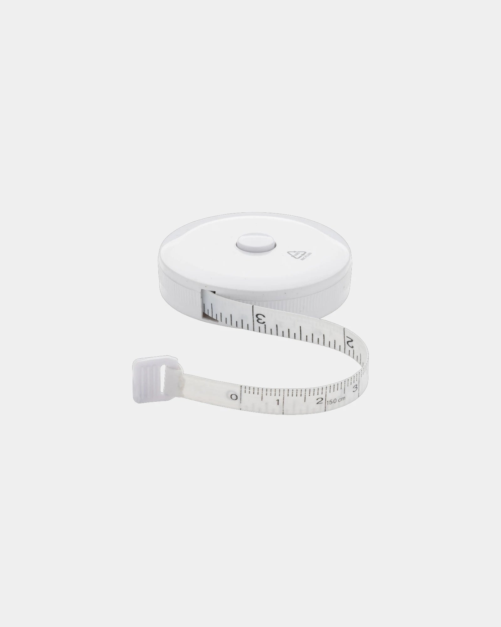 Promotional recycled plastic measuring tape 1.5m - White