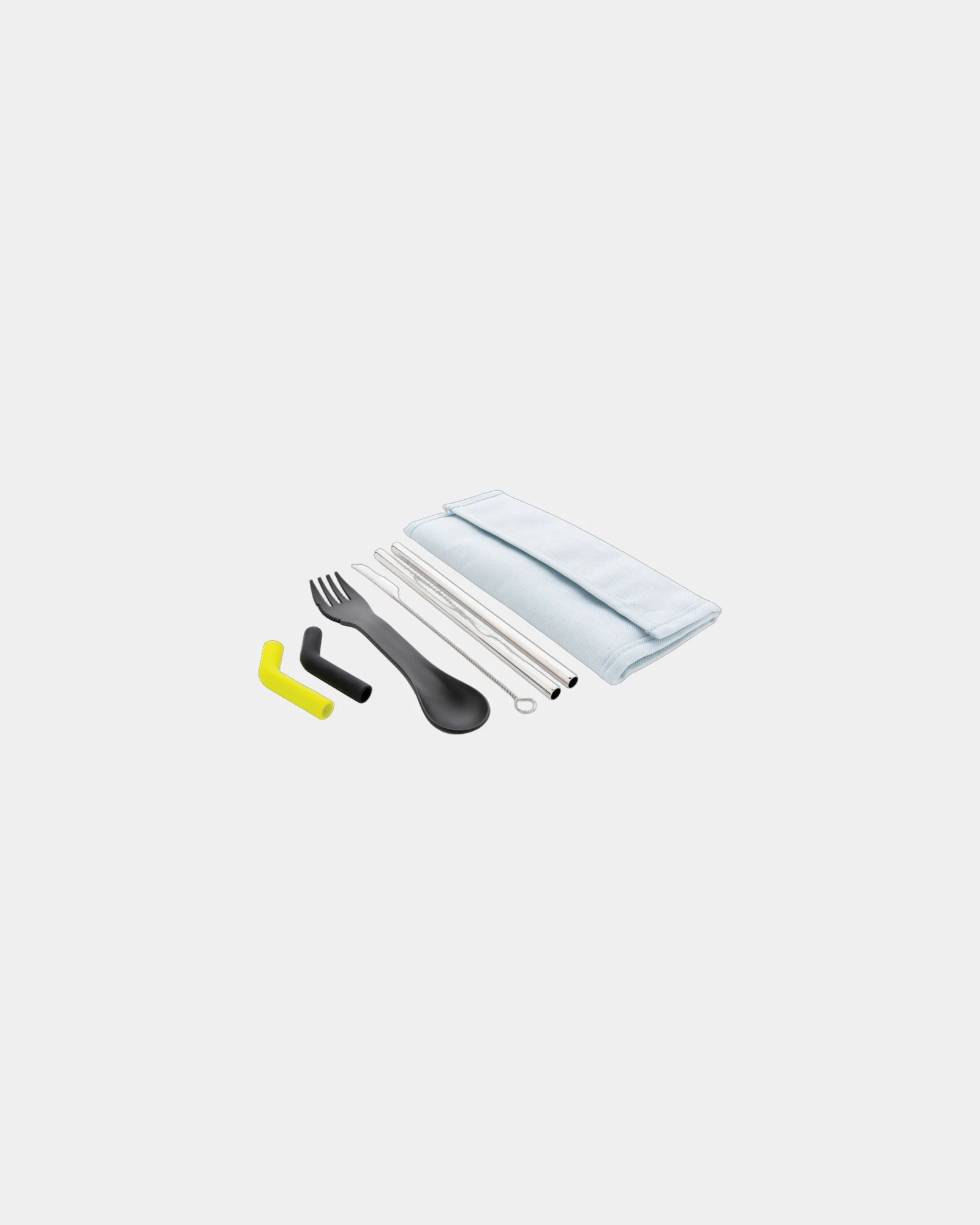 Promotional stainless steel straw set with silicone tips - Blue