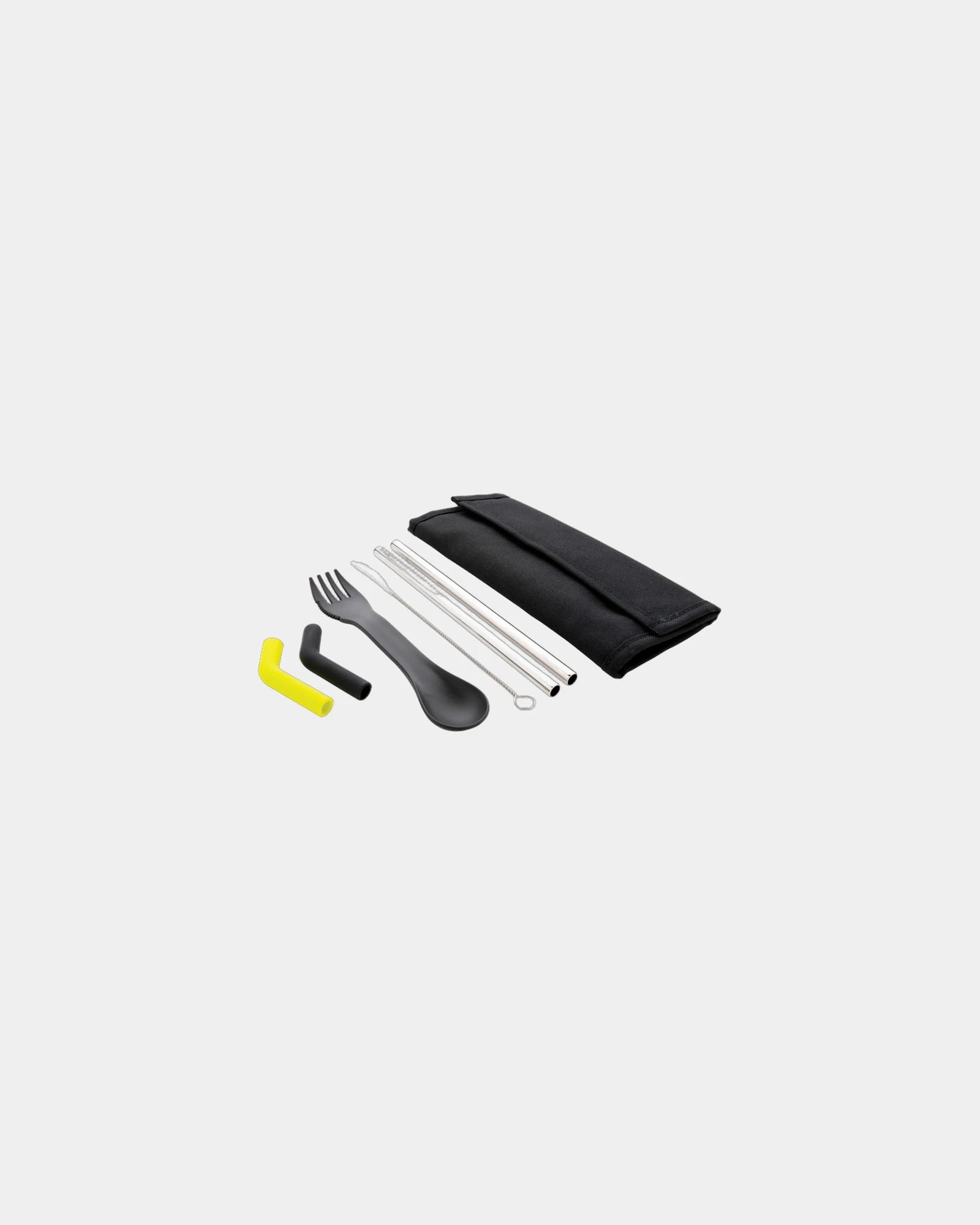 Promotional stainless steel straw set with silicone tips - Black