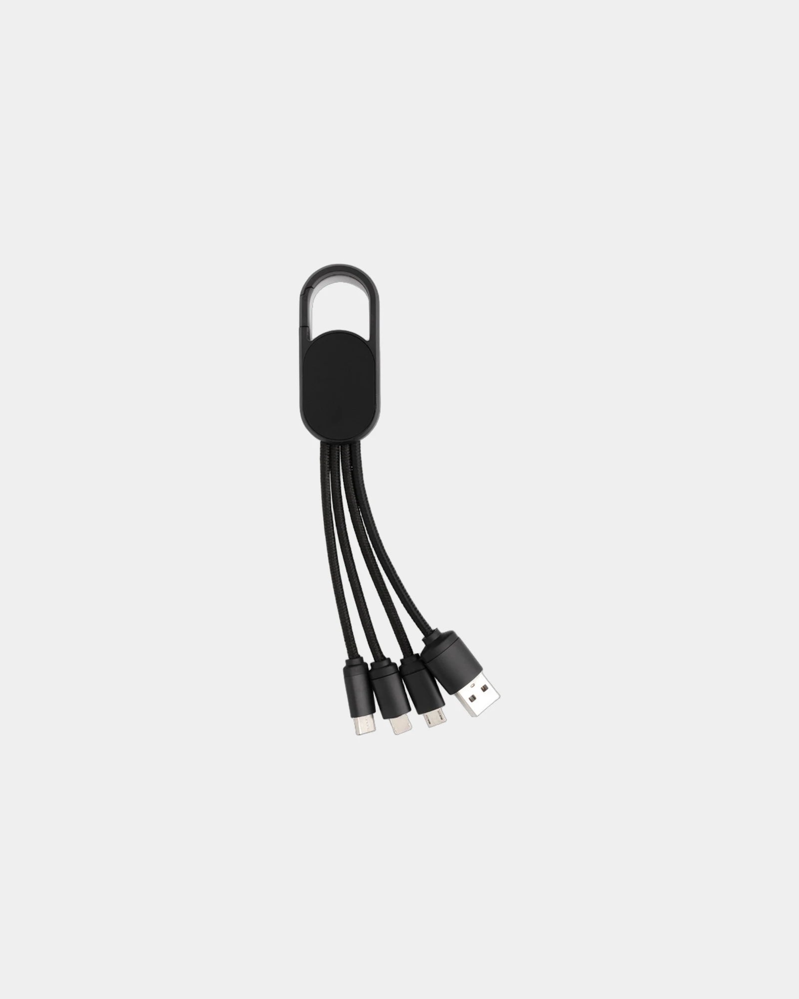 Promotional 4-in-1 charging cable with carabiner - Black