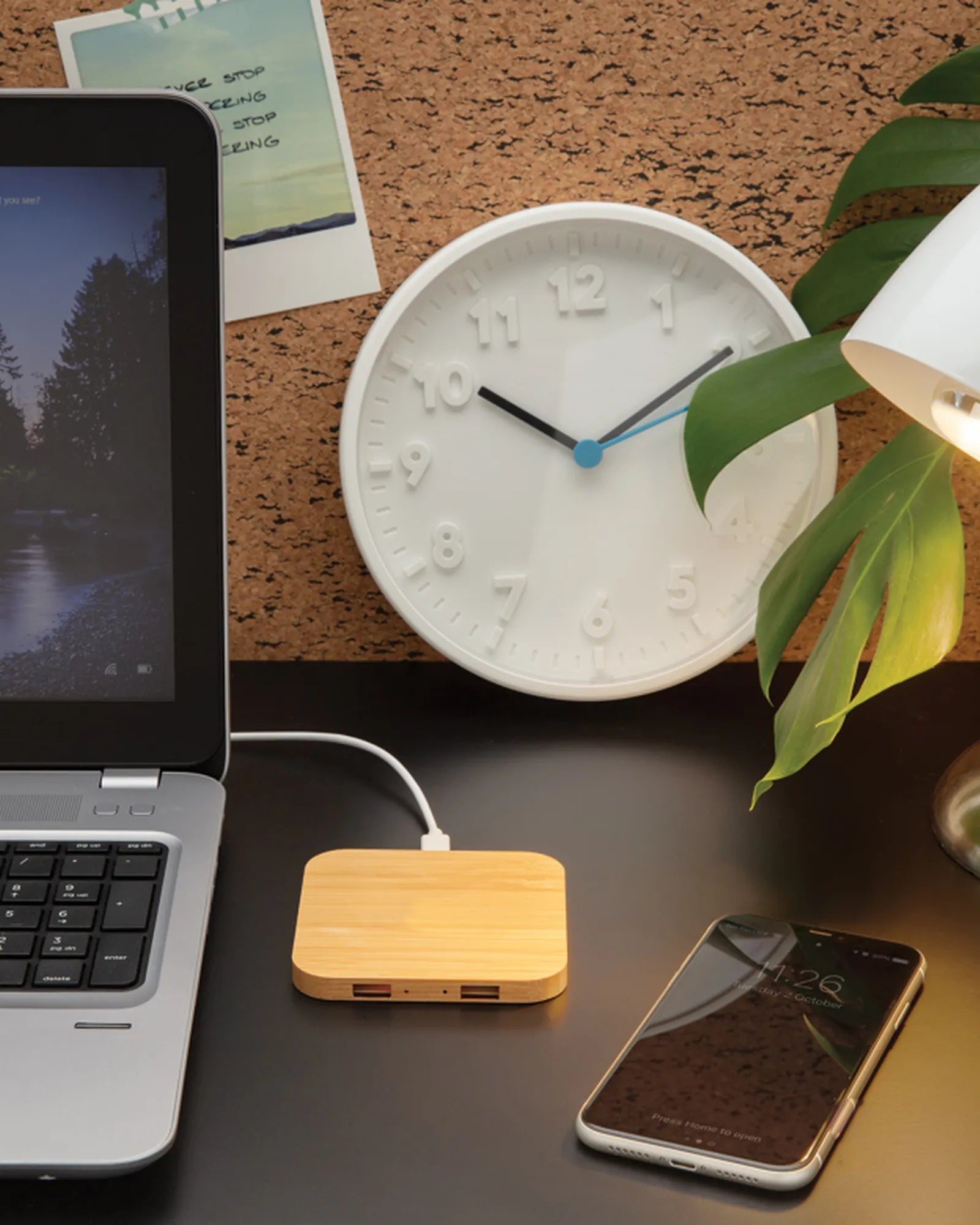 Custom FSC bamboo wireless charger with USB ports - 5
