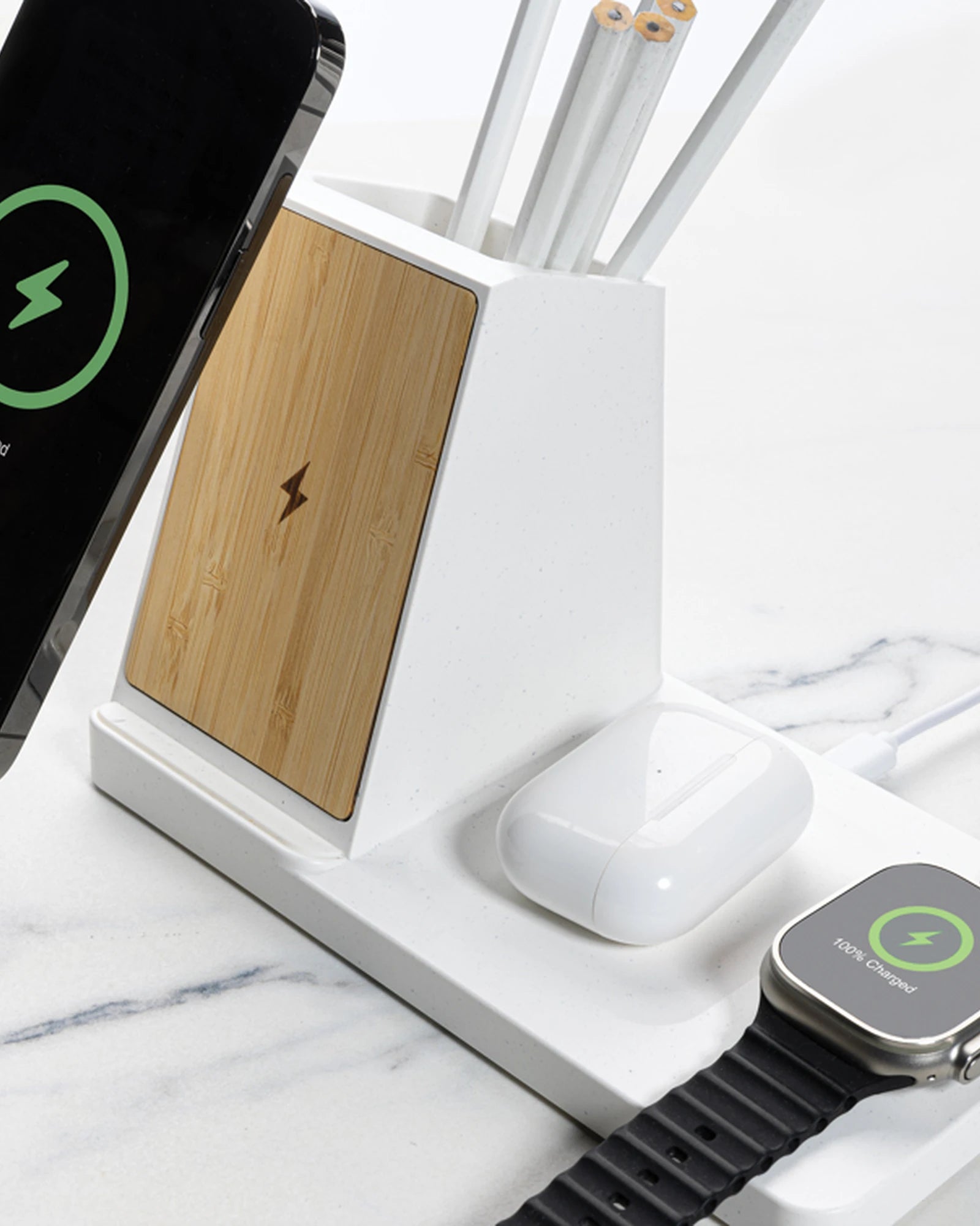 Custom 15W wireless charger with recycled ABS and bamboo - 8