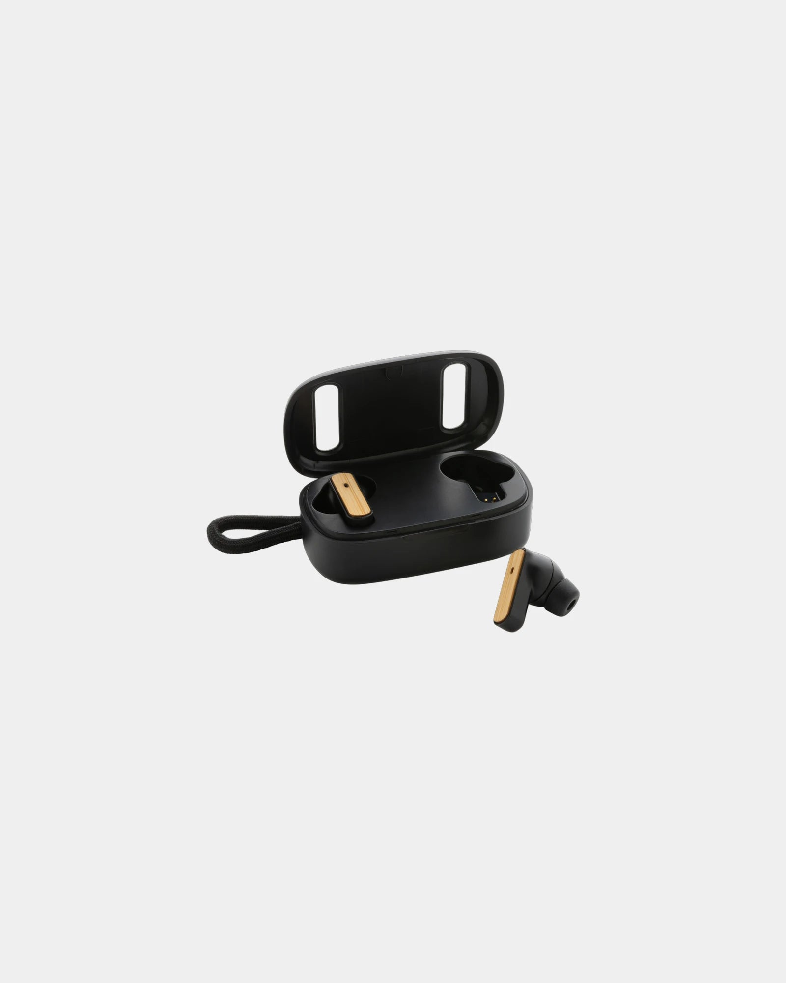 Custom recycled plastic TWS earbuds with bamboo - Black