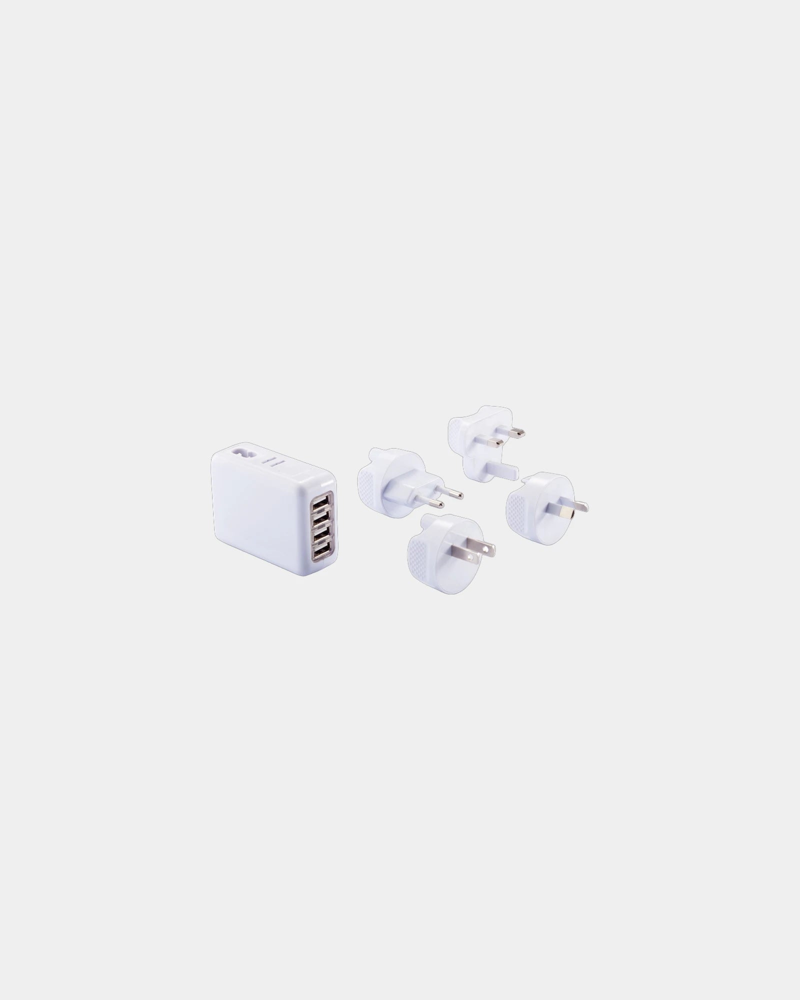 Promotional travel adapter with 4 USB ports - White