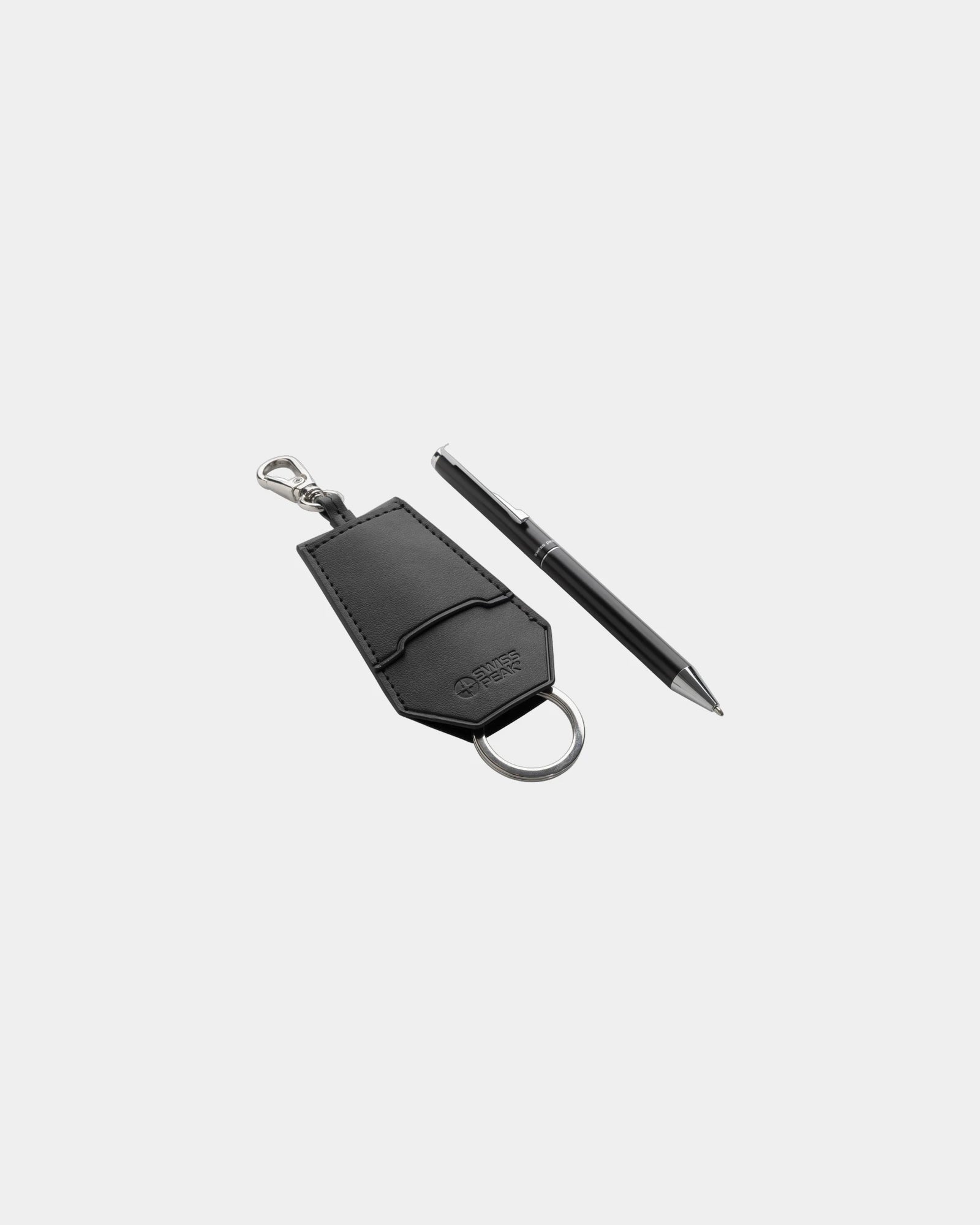 Promotional recycled PU keychain and pen set - Black