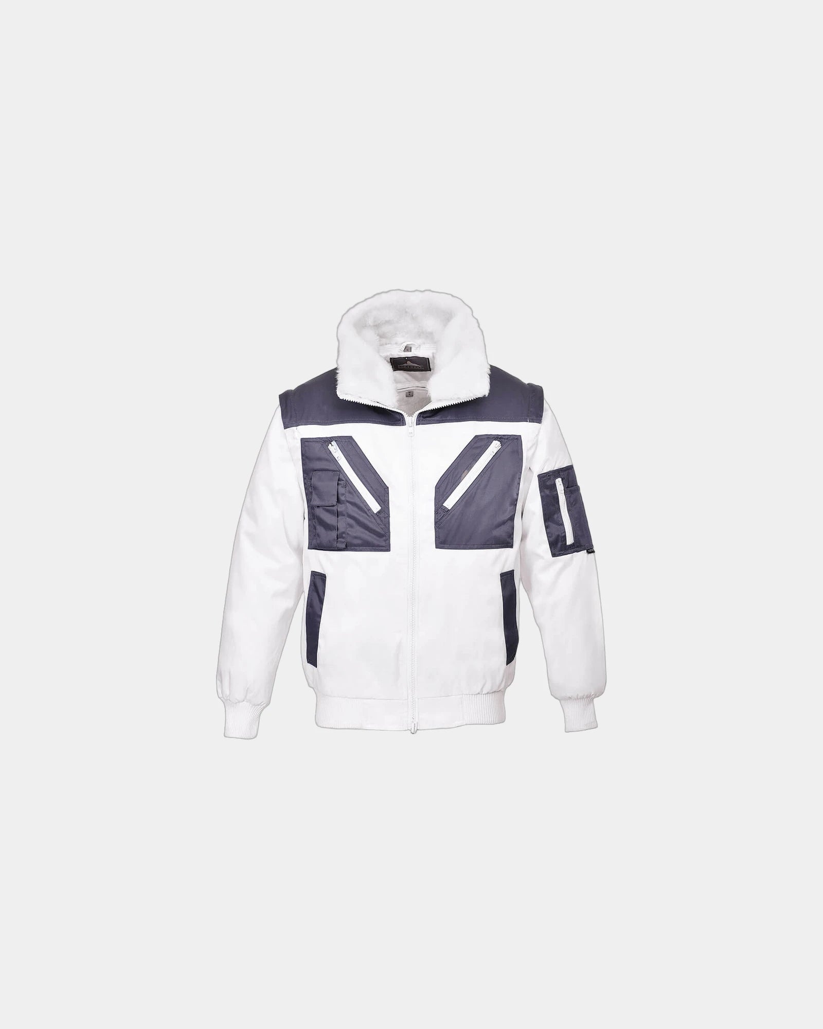 Promotional waterproof pilot jacket with removable sleeves - White