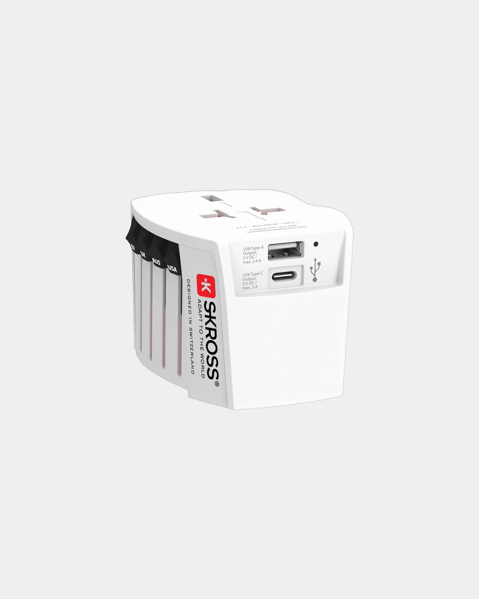 Custom compact travel adapter Skross MUV 2-Pole - White