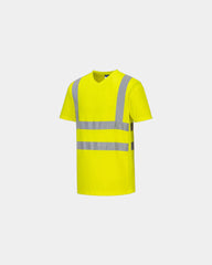 Promotional breathable cotton V-neck T-shirt - Yellow