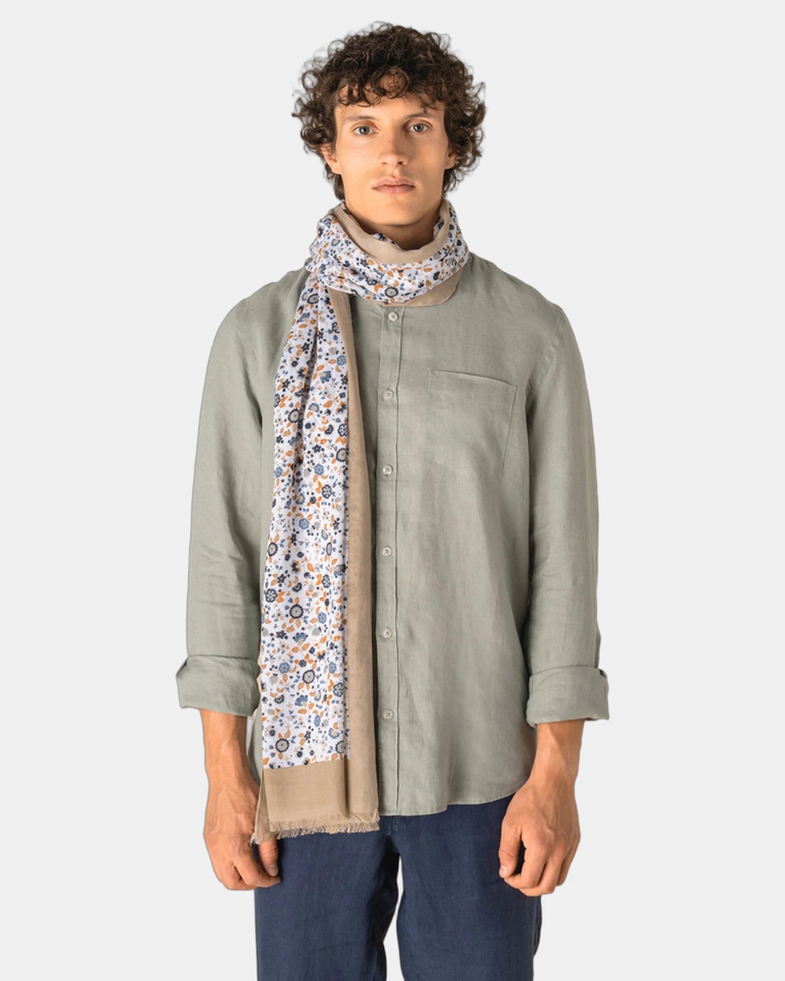 Custom cotton floral scarf with fringe detailing - 1