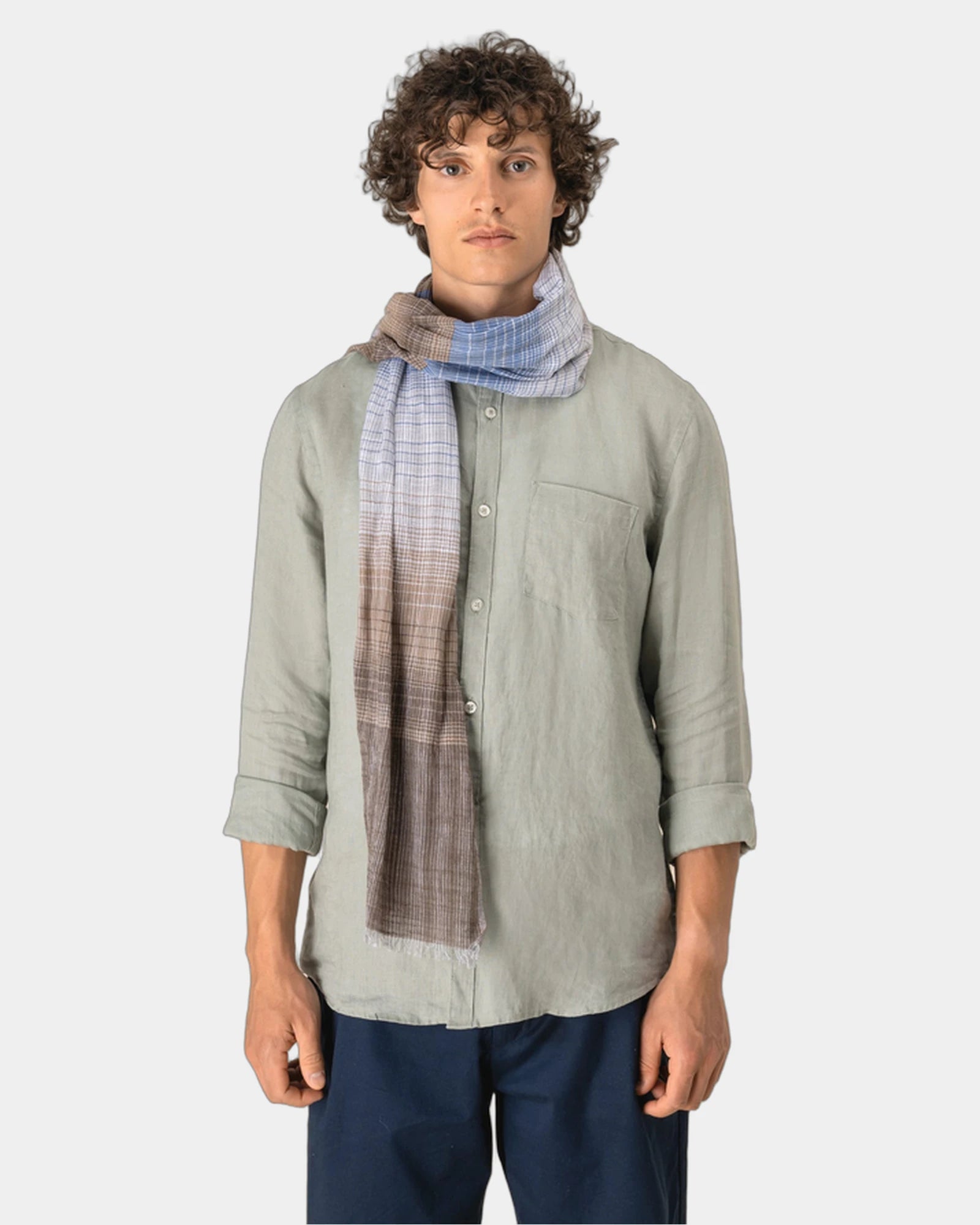 Custom striped cotton woven scarf with fringes - 1
