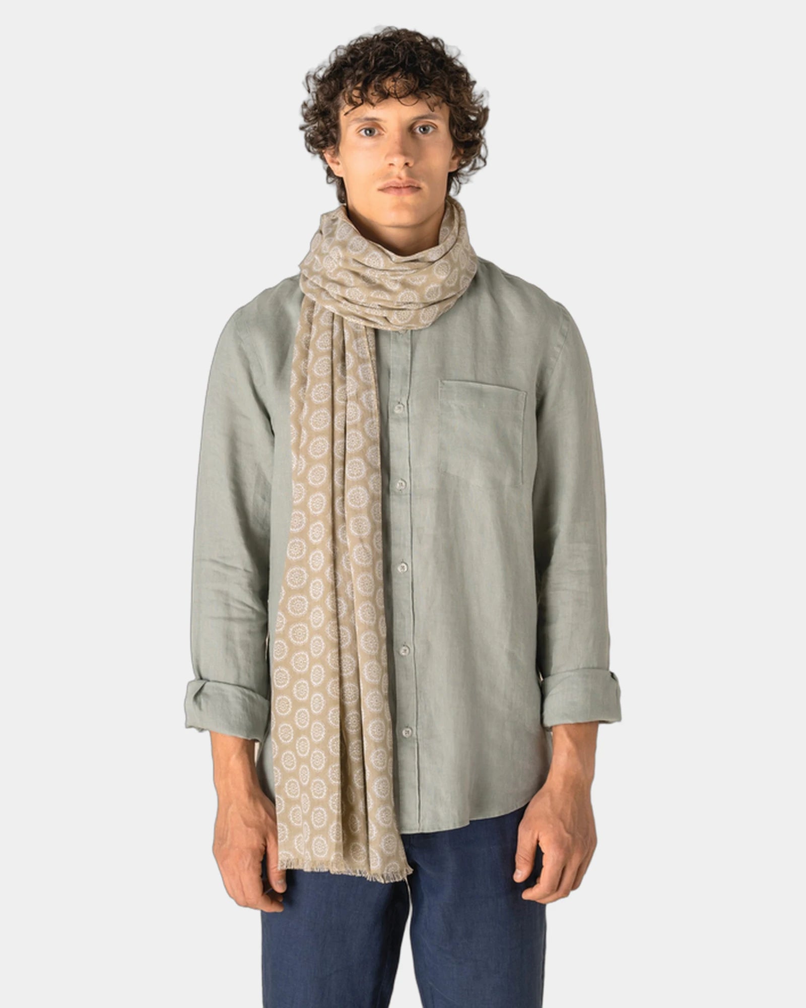 Custom woven cotton scarf with fringe and pattern - 1
