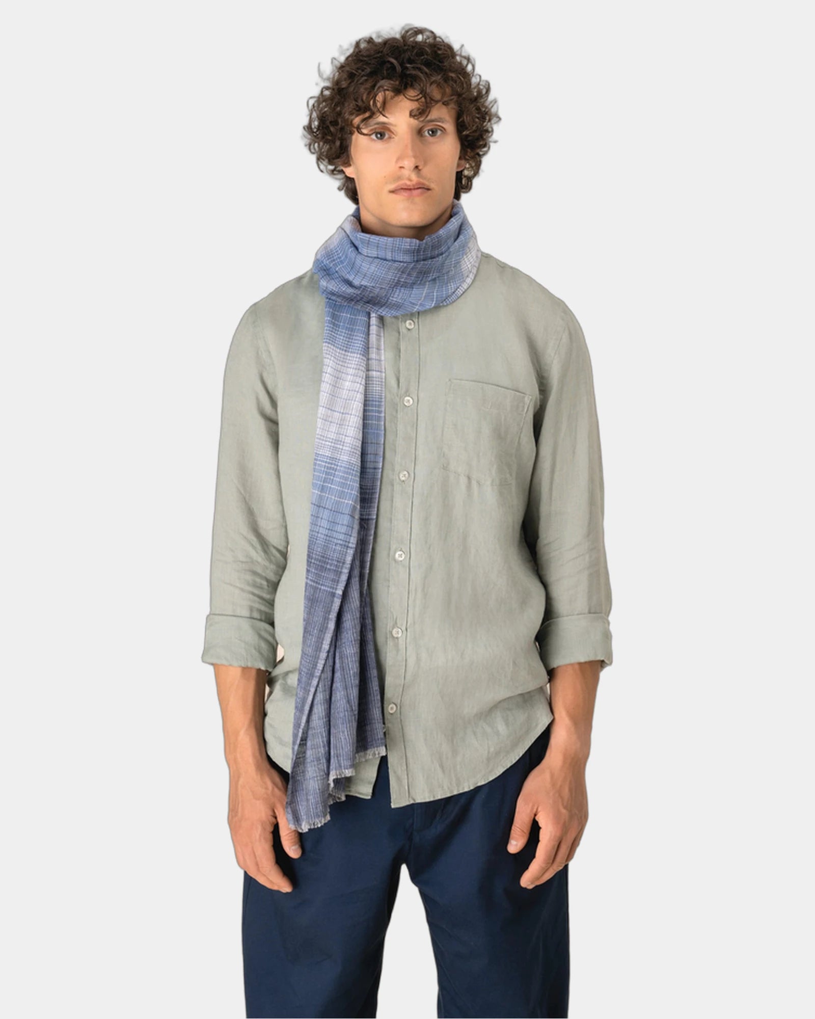 Custom striped cotton woven scarf with fringes - 1