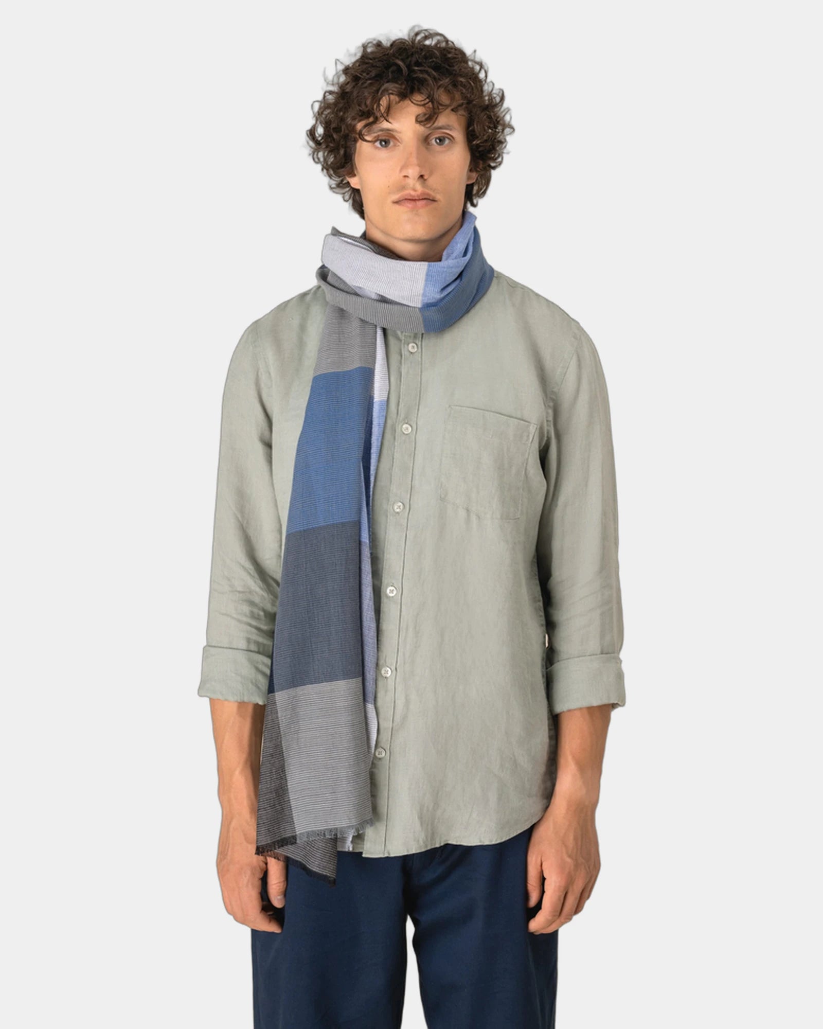 Custom checked cotton scarf woven with fringes - 1