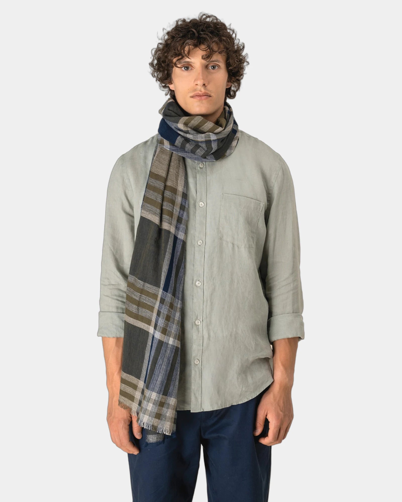 Custom striped and checked cotton woven scarf - 1