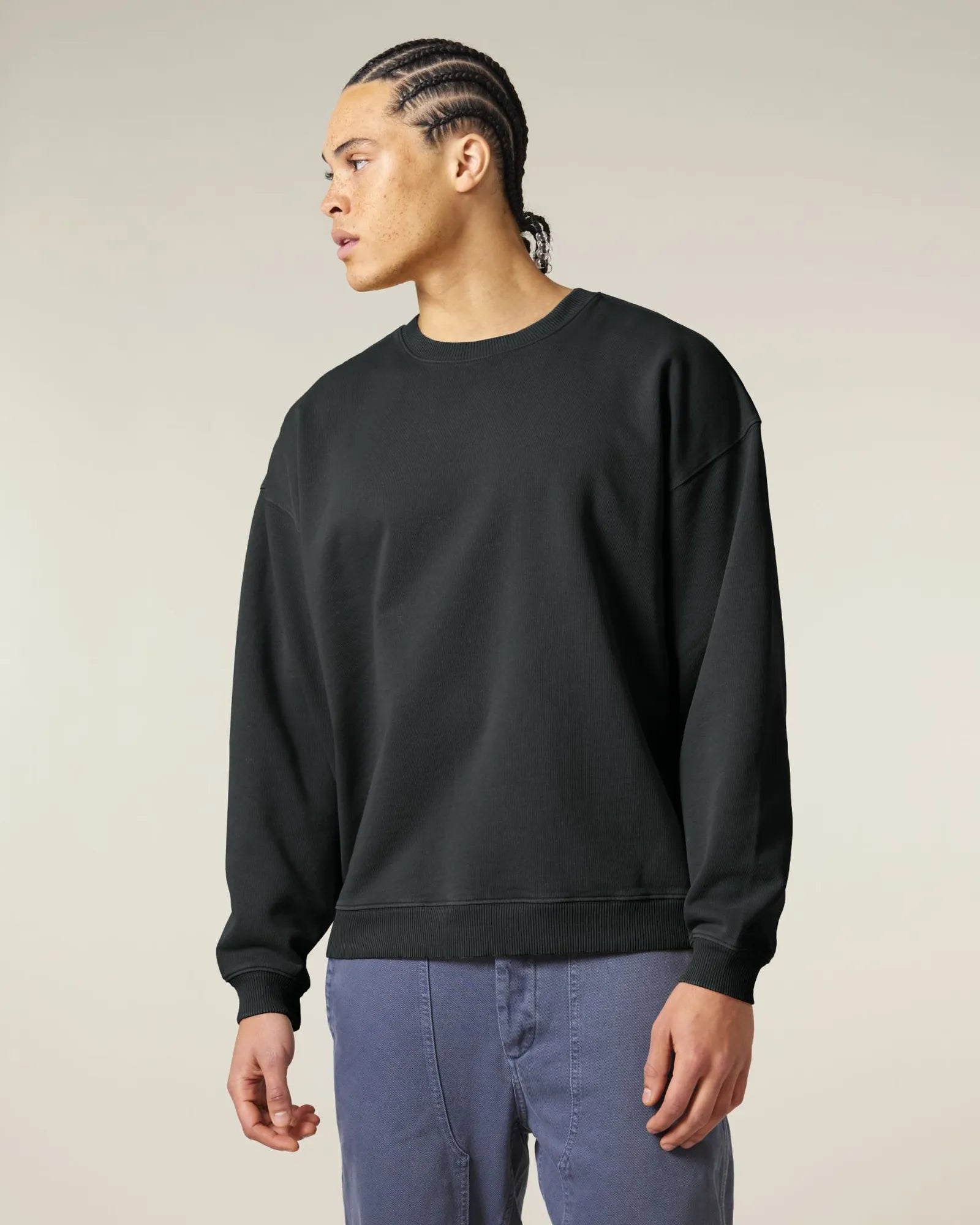 Custom organic cotton crew neck sweatshirt Stanley/Stella Radder 2.0 - G. Dyed Black Rock