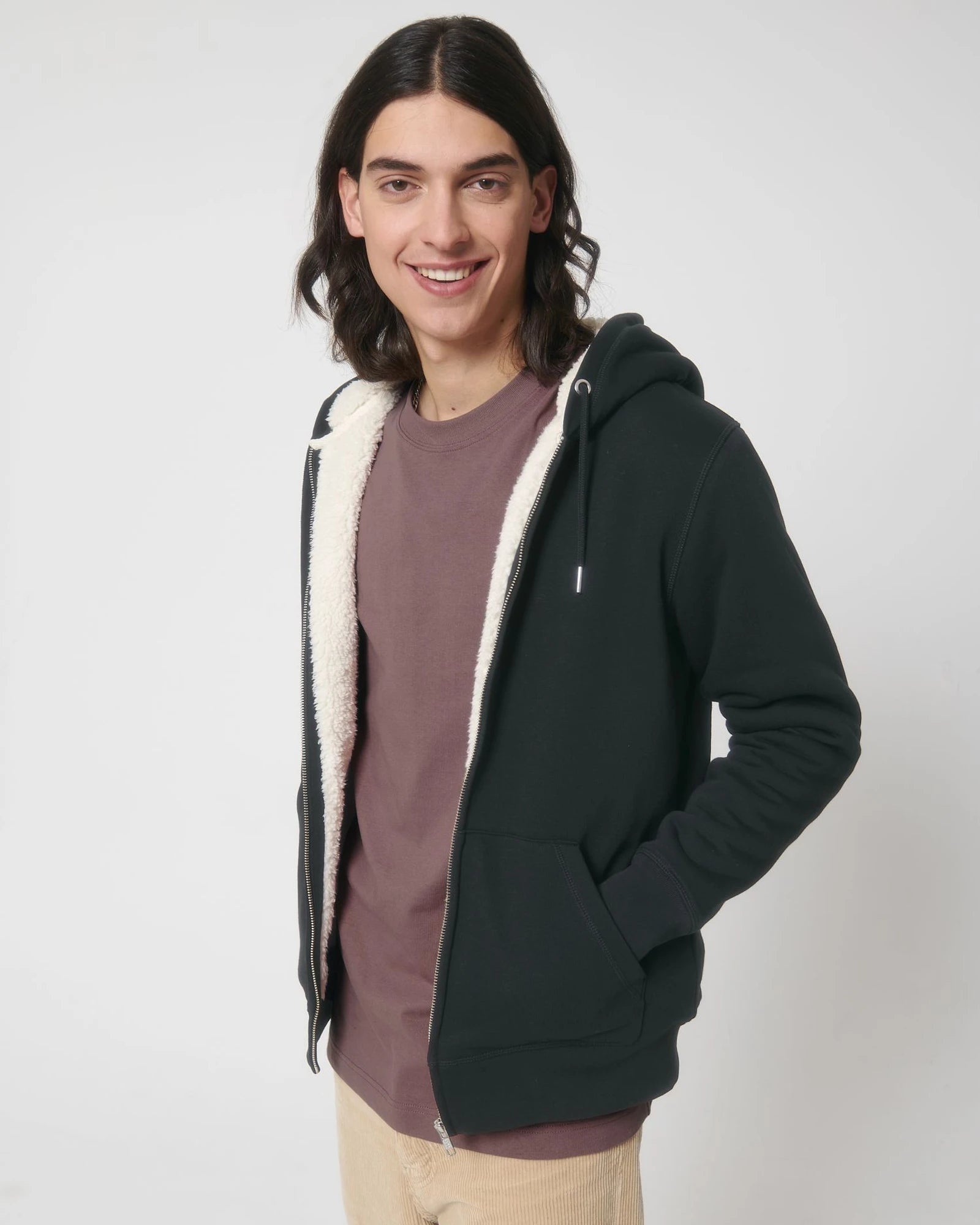 Custom recycled sherpa zip hoodie Stanley/Stella Hygger - Black