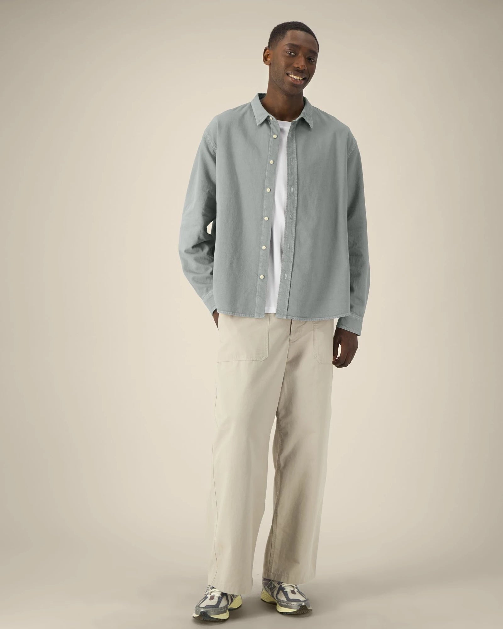 Custom organic cotton shirt Stanley/Stella Worker - G. Dyed Misty Grey