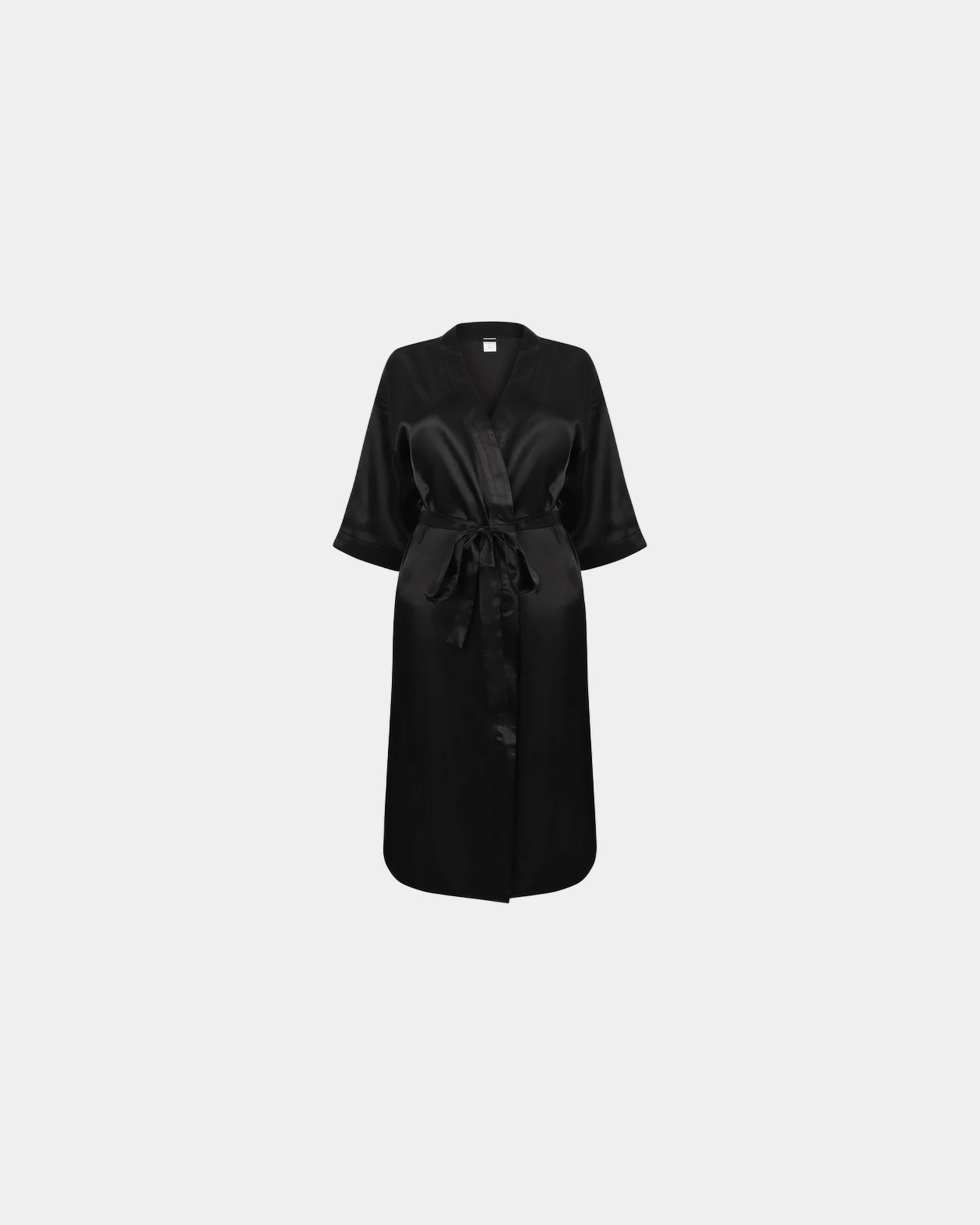 Custom satin kimono robe for women, 3/4 sleeves - Black