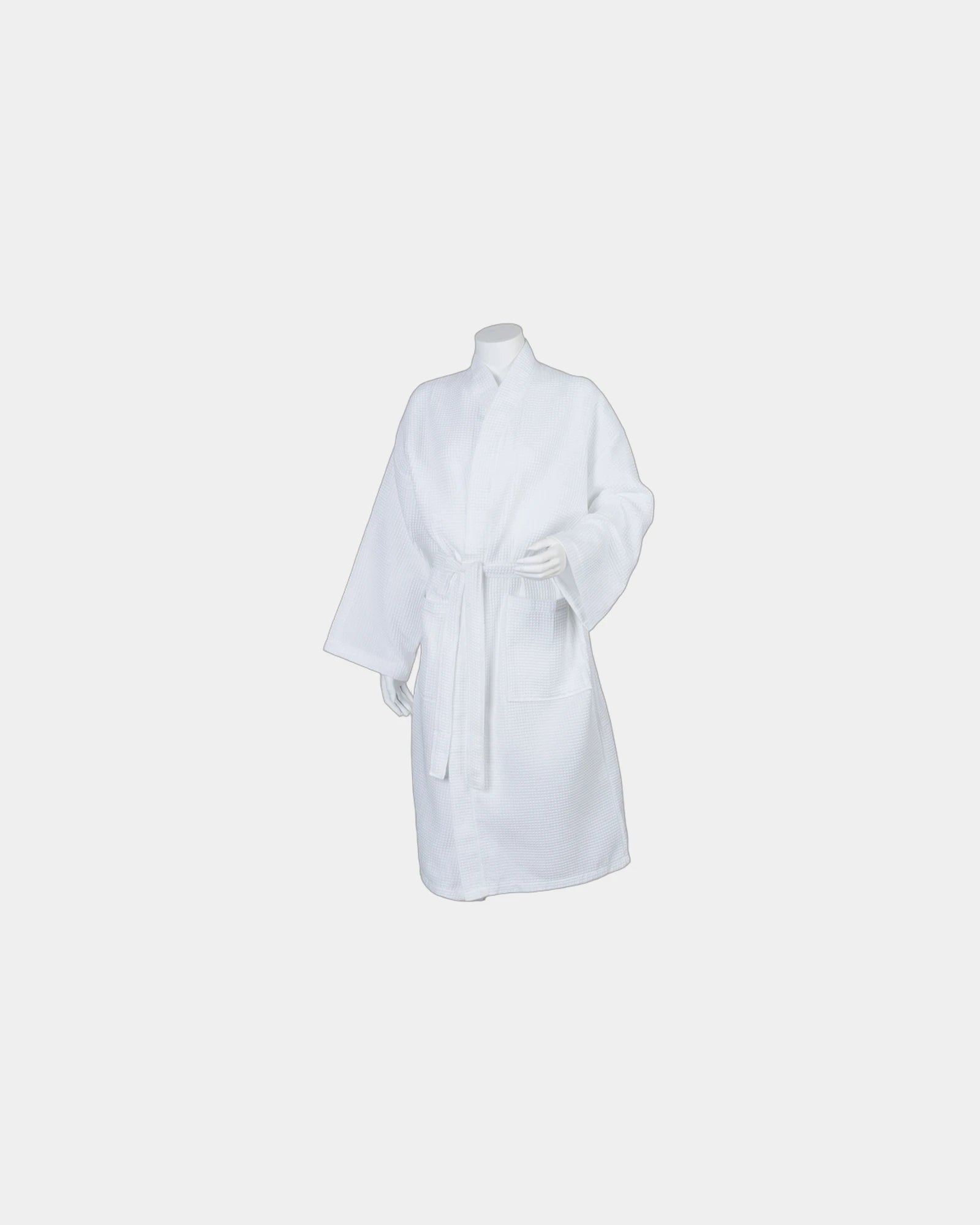 Custom kimono-style waffle robe with deep pockets - White
